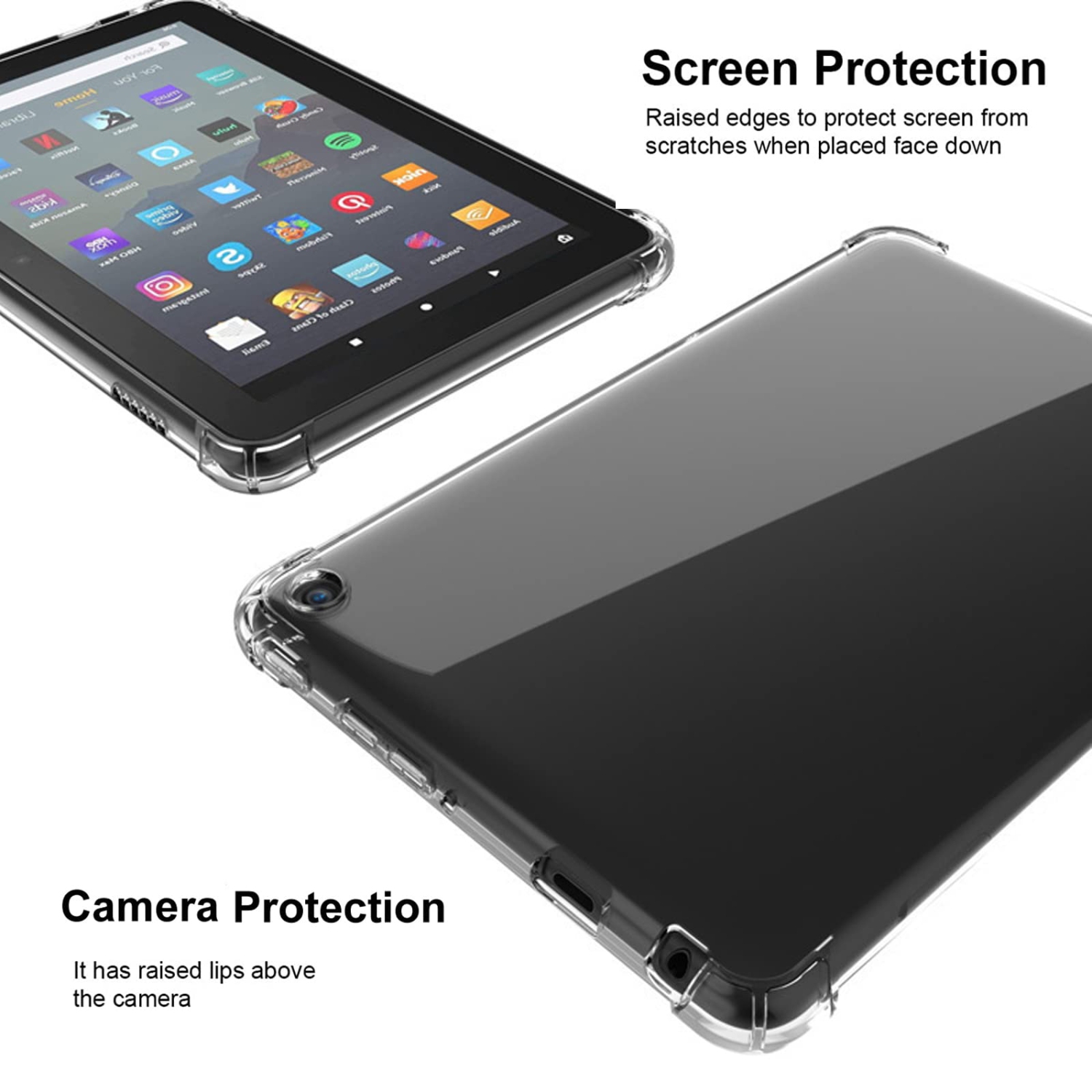 Tablet Case for Amazon Fire 7/Fire 7 Kids 2022 7inch, Flexible Ultra Slim Reinforced Corners Transparent Cover Crystal Shockproof Rugged Back Case