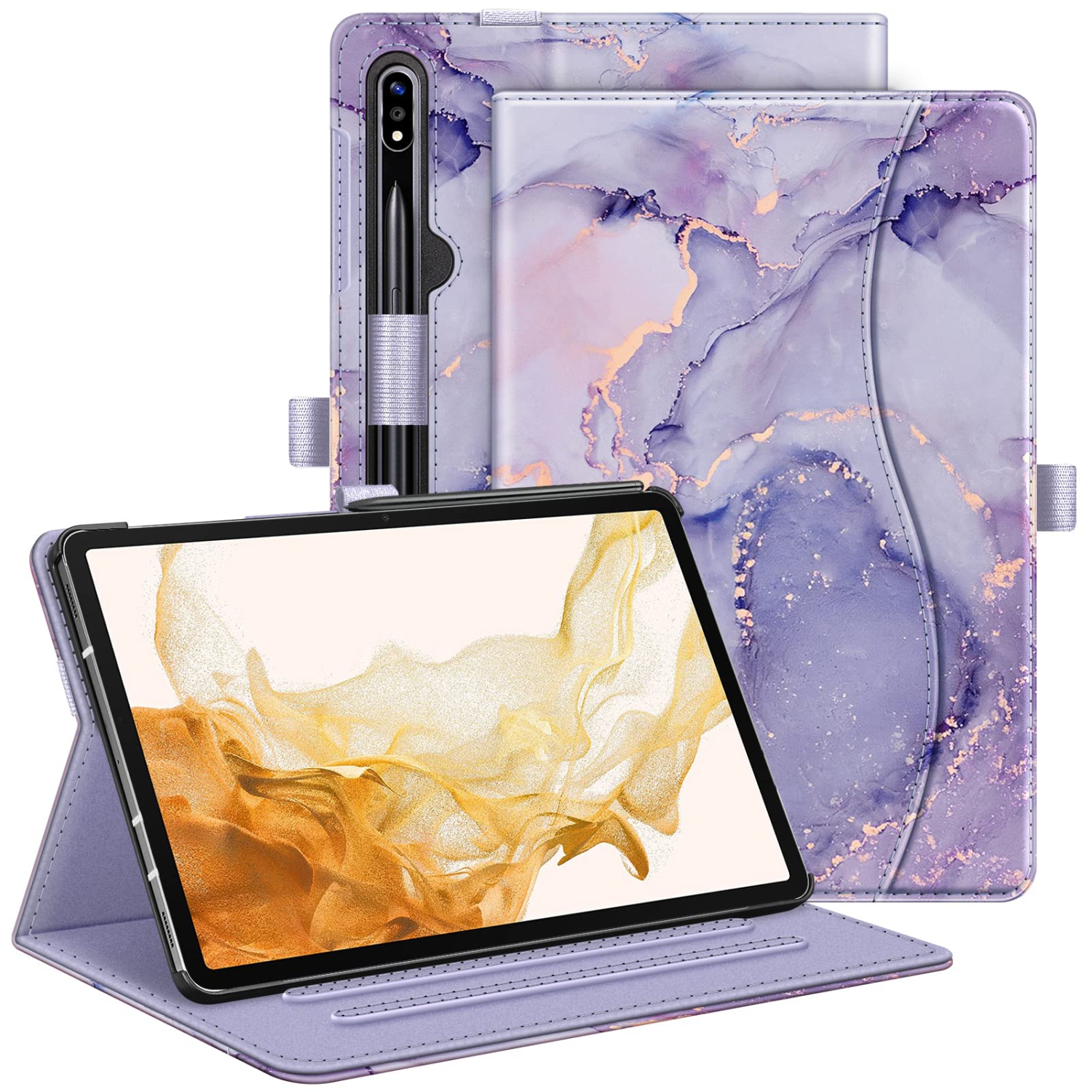 Case for Samsung Galaxy Tab S8 Plus 2022/S7 FE 2021/S7 Plus 2020 12.4 Inch, Multi-Angle Viewing Protective Cover with Pocket, Auto Sleep/Wake, Lilac
