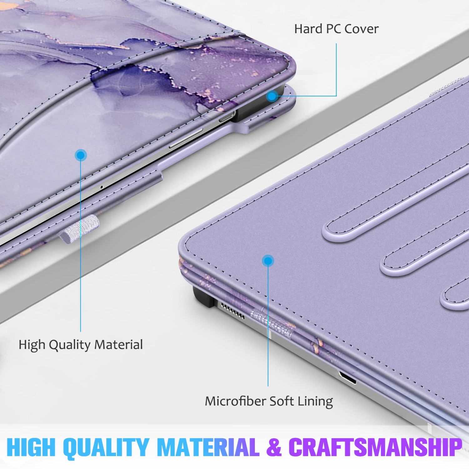 Case for Samsung Galaxy Tab S8 Plus 2022/S7 FE 2021/S7 Plus 2020 12.4 Inch, Multi-Angle Viewing Protective Cover with Pocket, Auto Sleep/Wake, Lilac