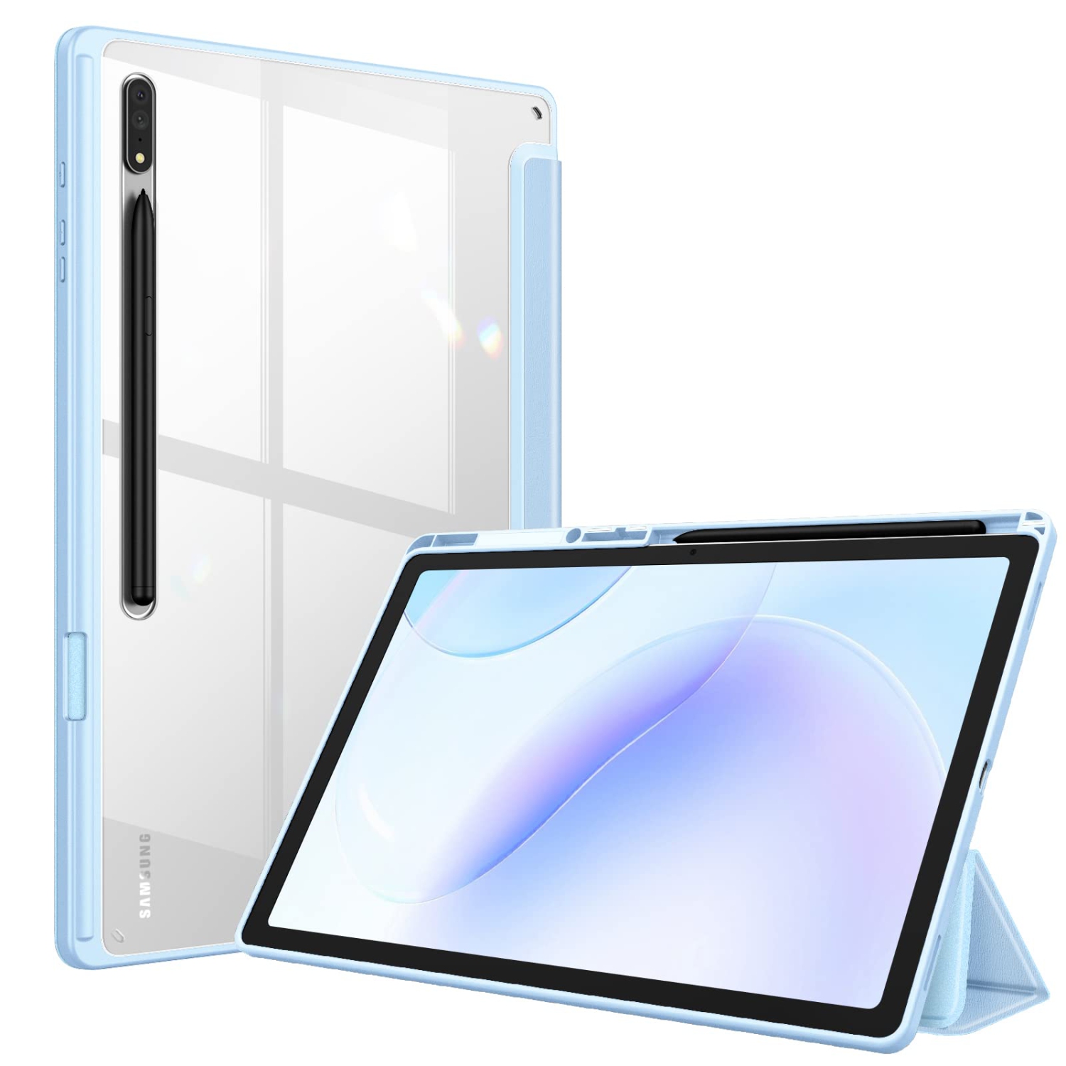 Hybrid Slim Case for Samsung Galaxy Tab S8 Ultra 14.6 Inch 2022 (Model SM-X900/X906) with S Pen Holder, Shockproof Cover with Clear Transparent Back Shell, Auto Wake/Sleep, Blue