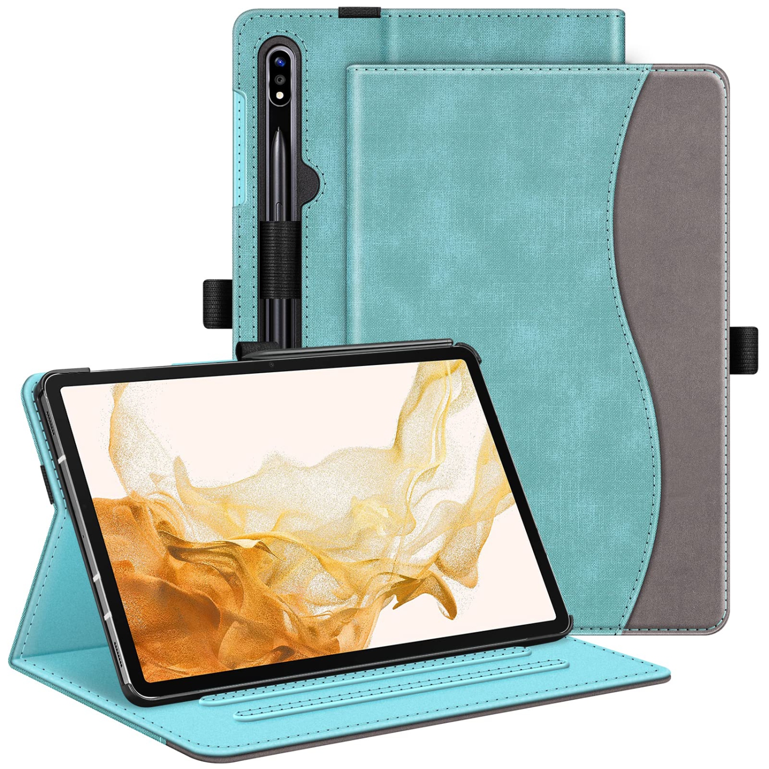 Case for Samsung Galaxy Tab S8 Plus 2022/S7 FE 2021/S7 Plus 2020 12.4 Inch, Multi-Angle Viewing Protective Cover with Pocket, Auto Sleep/Wake,