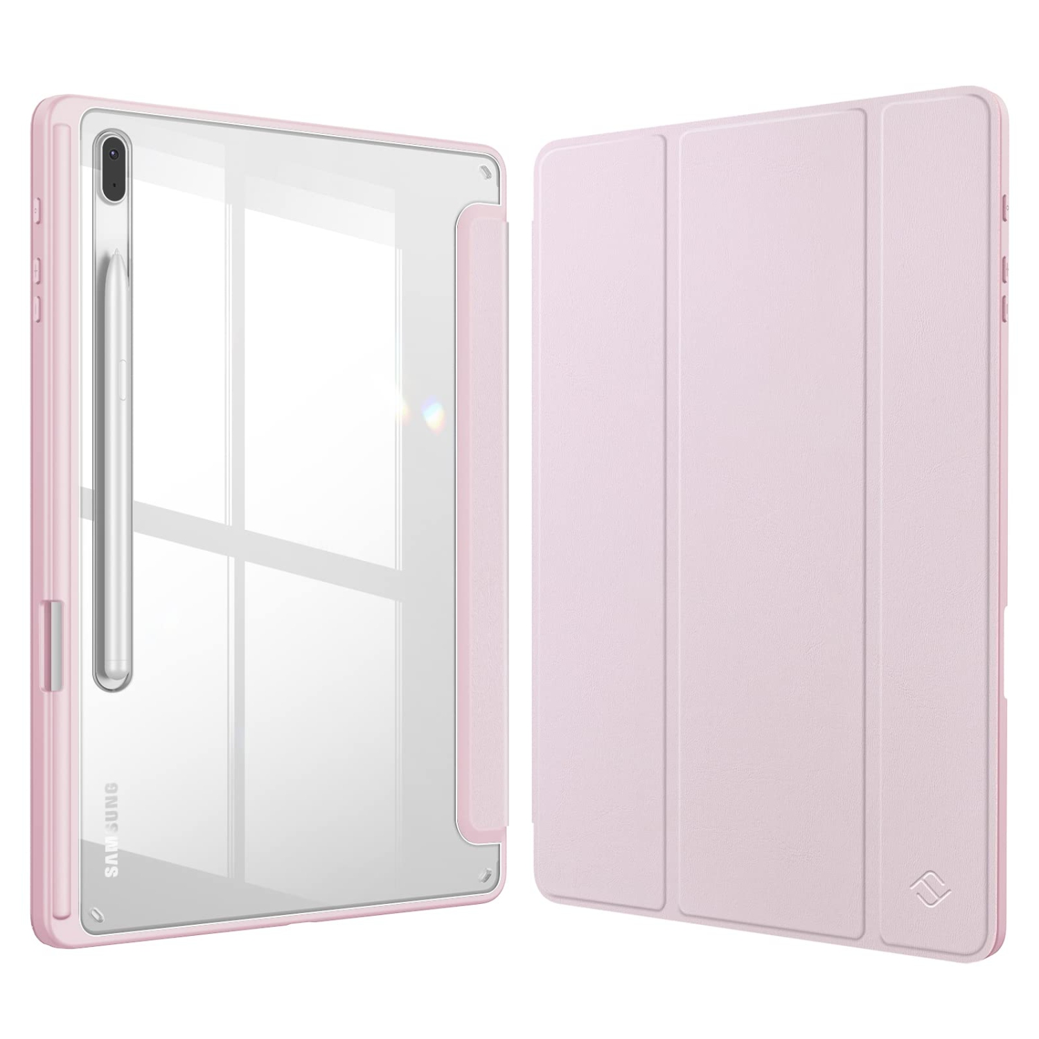 Hybrid Slim Case for Samsung Galaxy Tab S8 Plus 2022/S7 FE 2021/S7 Plus 2020 12.4 inch with S Pen Holder, Shockproof Cover with Clear Transparent Back Shell, Auto Wake/Sleep (Pink)