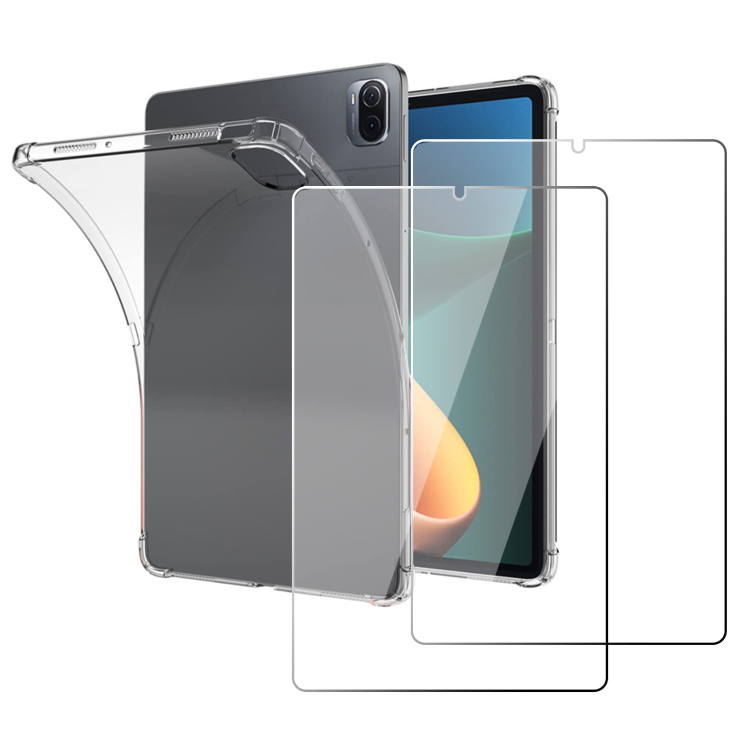 Compatible with Xiaomi Pad 5/Pad 5 Pro Case, Reinforced Corners Flexible TPU Crystal Clear Shockproof Protective Cover with 2 Tempered Glass Screen Protector for MI Pad 5/Pad 5 P