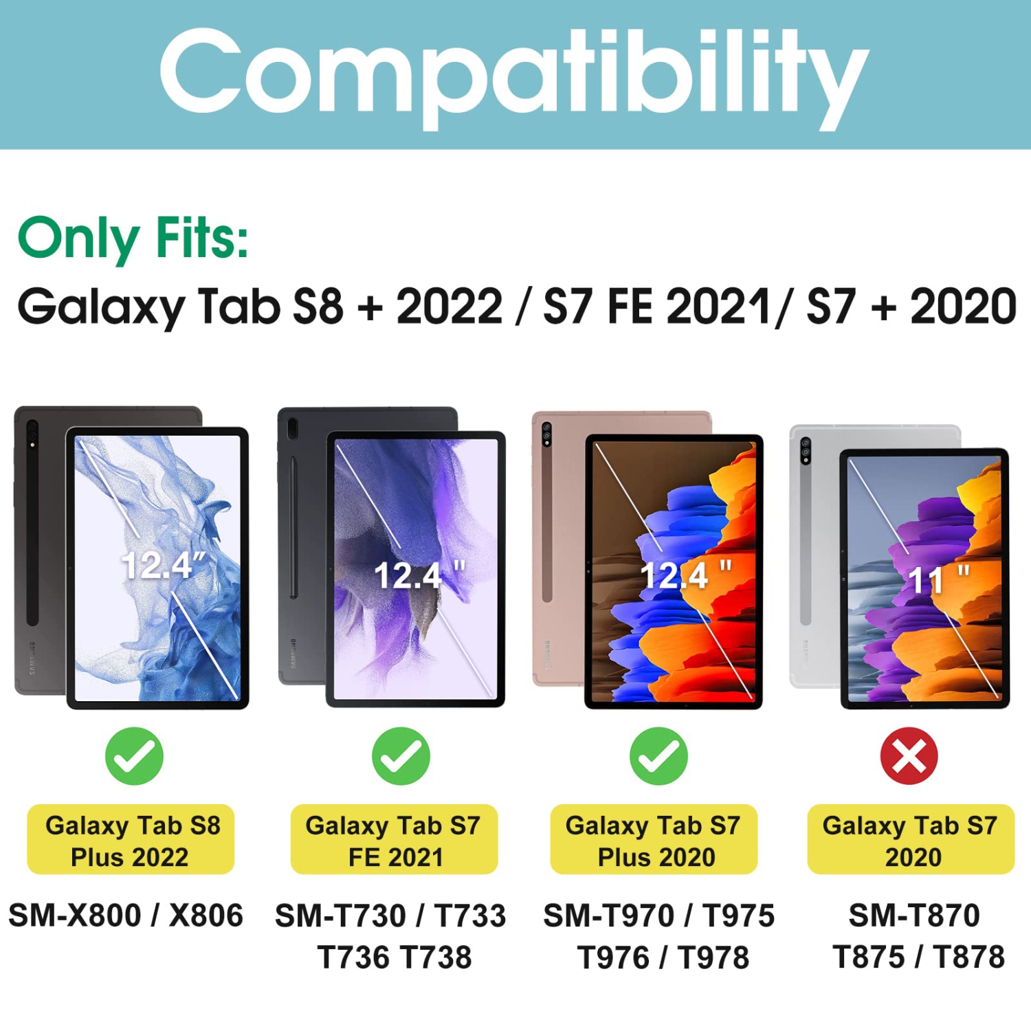 Galaxy Tab S8 Plus 2022 / S7 Plus 12.4 Case 2020 with S Pen Holder, Slim Stand Protective Folio Case Smart Cover for Galaxy Tab S8+ 2022 S7+ 2020