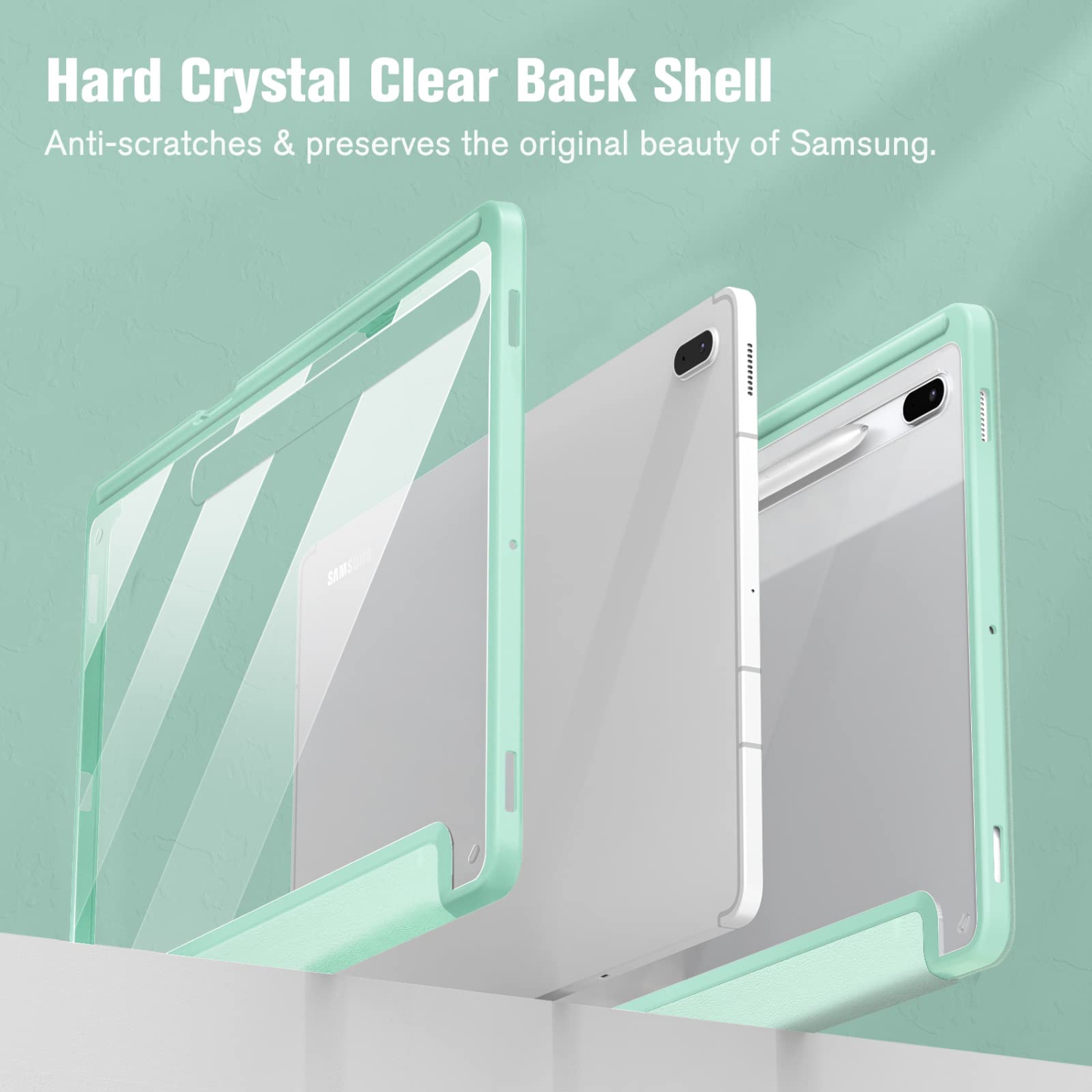 Hybrid Slim Case for Samsung Galaxy Tab S7 FE 12.4 inch 2021 & Galaxy Tab S7 Plus 2020, Shockproof Cover with Clear Transparent Back Shell, Auto