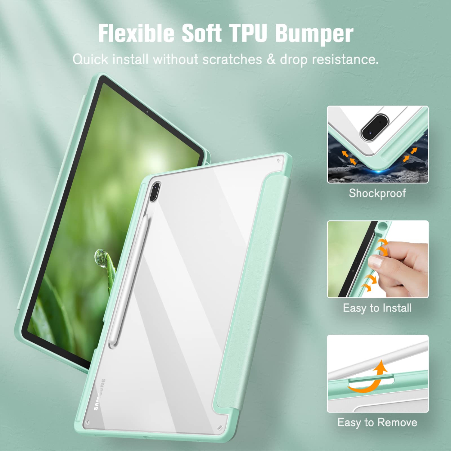 Hybrid Slim Case for Samsung Galaxy Tab S7 FE 12.4 inch 2021 & Galaxy Tab S7 Plus 2020, Shockproof Cover with Clear Transparent Back Shell, Auto