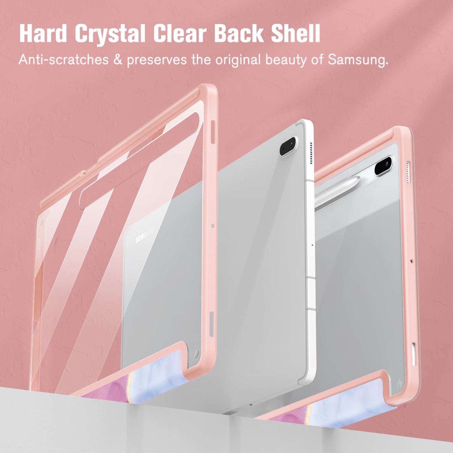 Hybrid Slim Case for Samsung Galaxy Tab S8 Plus 2022/S7 FE 2021/S7 Plus 2020 12.4 inch with S Pen Holder, Shockproof Cover with Clear Transparent
