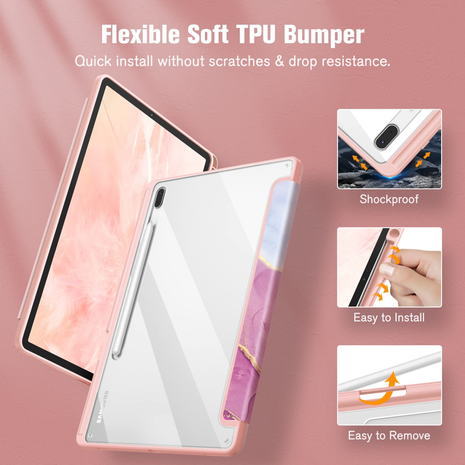 Hybrid Slim Case for Samsung Galaxy Tab S8 Plus 2022/S7 FE 2021/S7 Plus 2020 12.4 inch with S Pen Holder, Shockproof Cover with Clear Transparent