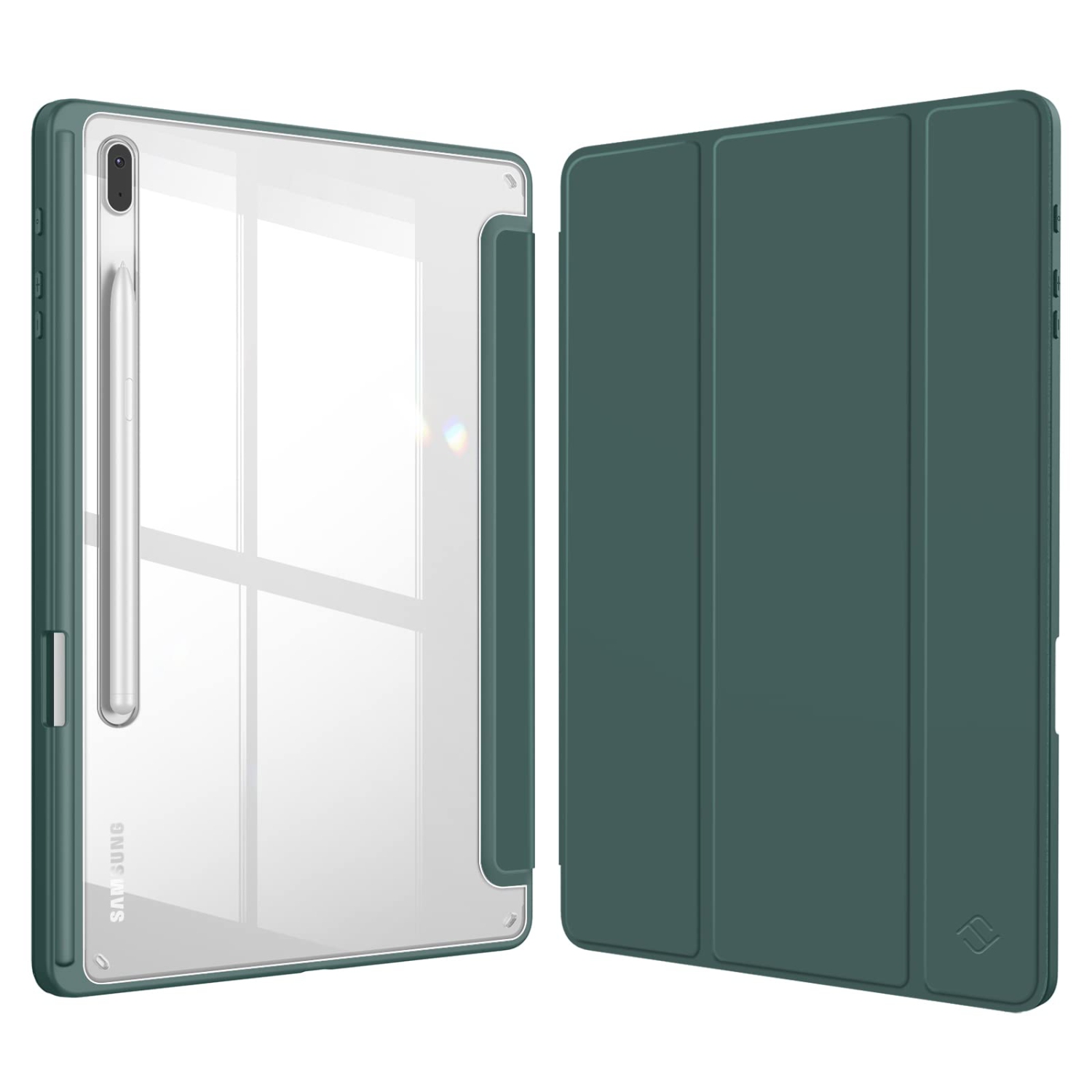 Hybrid Slim Case for Samsung Galaxy Tab S8 Plus 2022/S7 FE 2021/S7 Plus 2020 12.4 inch with S Pen Holder, Shockproof Cover with Clear Transparent Back Shell, Auto Wake/Sleep (Green