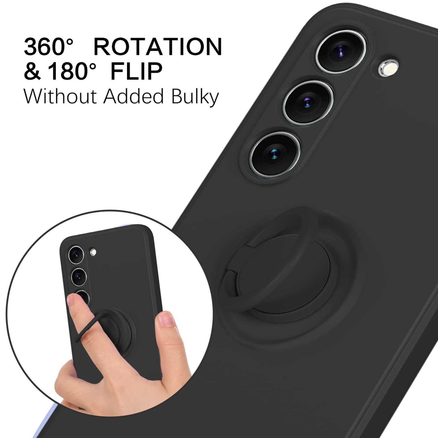 Samsung Galaxy S23 Case, Liquid Silicone Soft Rubber Slim Cover with Ring Kickstand |Car Mount Function,Shockproof Full Body Protective Case for