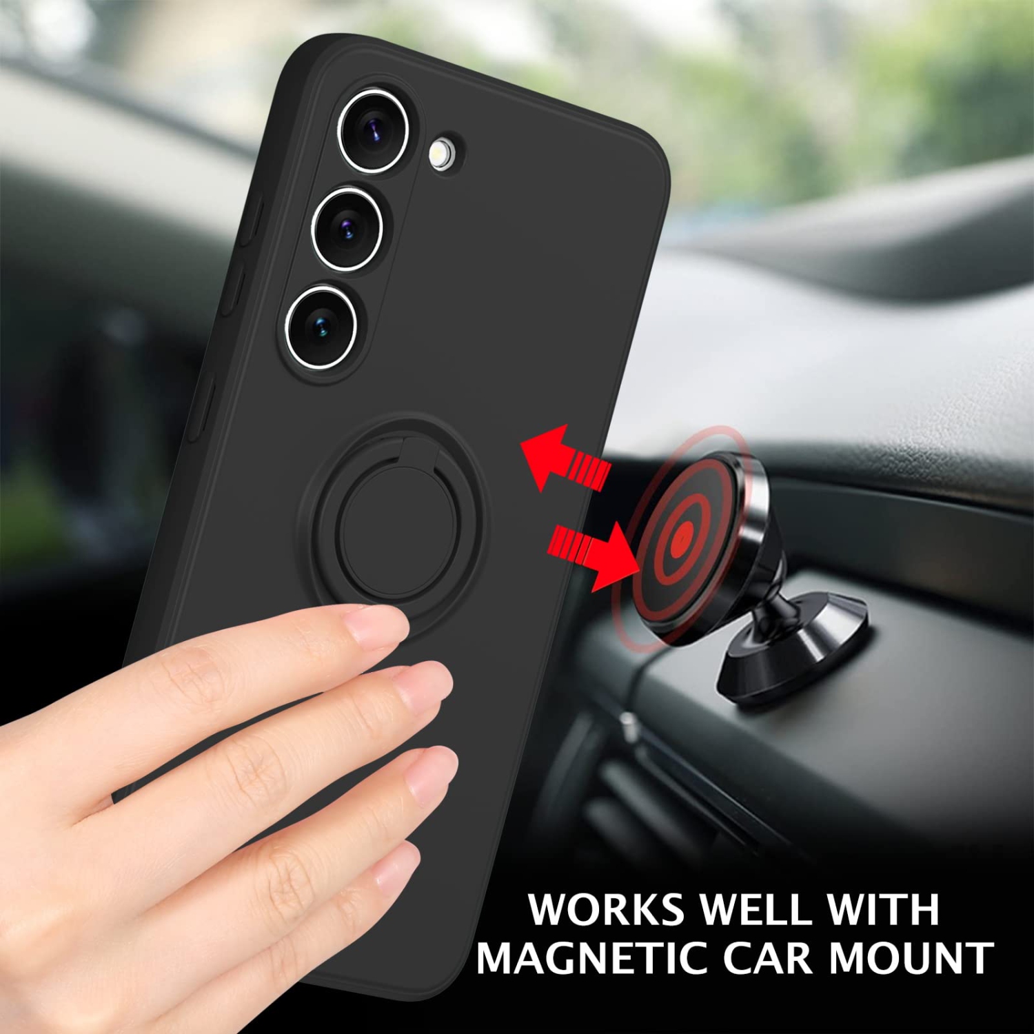 Samsung Galaxy S23 Case, Liquid Silicone Soft Rubber Slim Cover with Ring Kickstand |Car Mount Function,Shockproof Full Body Protective Case for