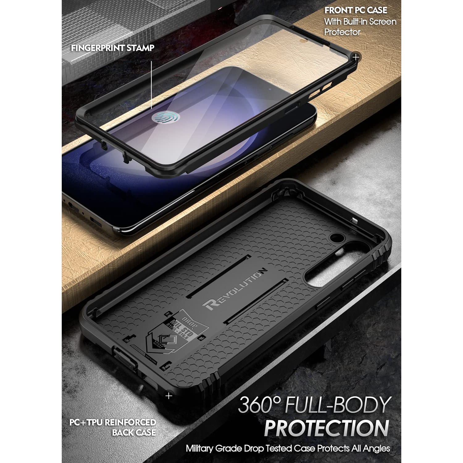 Case for Samsung Galaxy S23 5G 6.1", Built-in Screen Protector Work with Fingerprint ID, Full Body Rugged Shockproof Protective Cover Case with