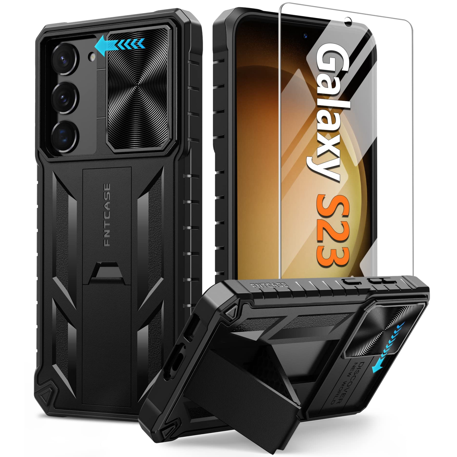 for Samsung Galaxy S23 Case: Shockproof Protective Rugged Phone Cover with Kickstand & Camera Lens Slide | Drop Proof Military-Grade Protection TPU