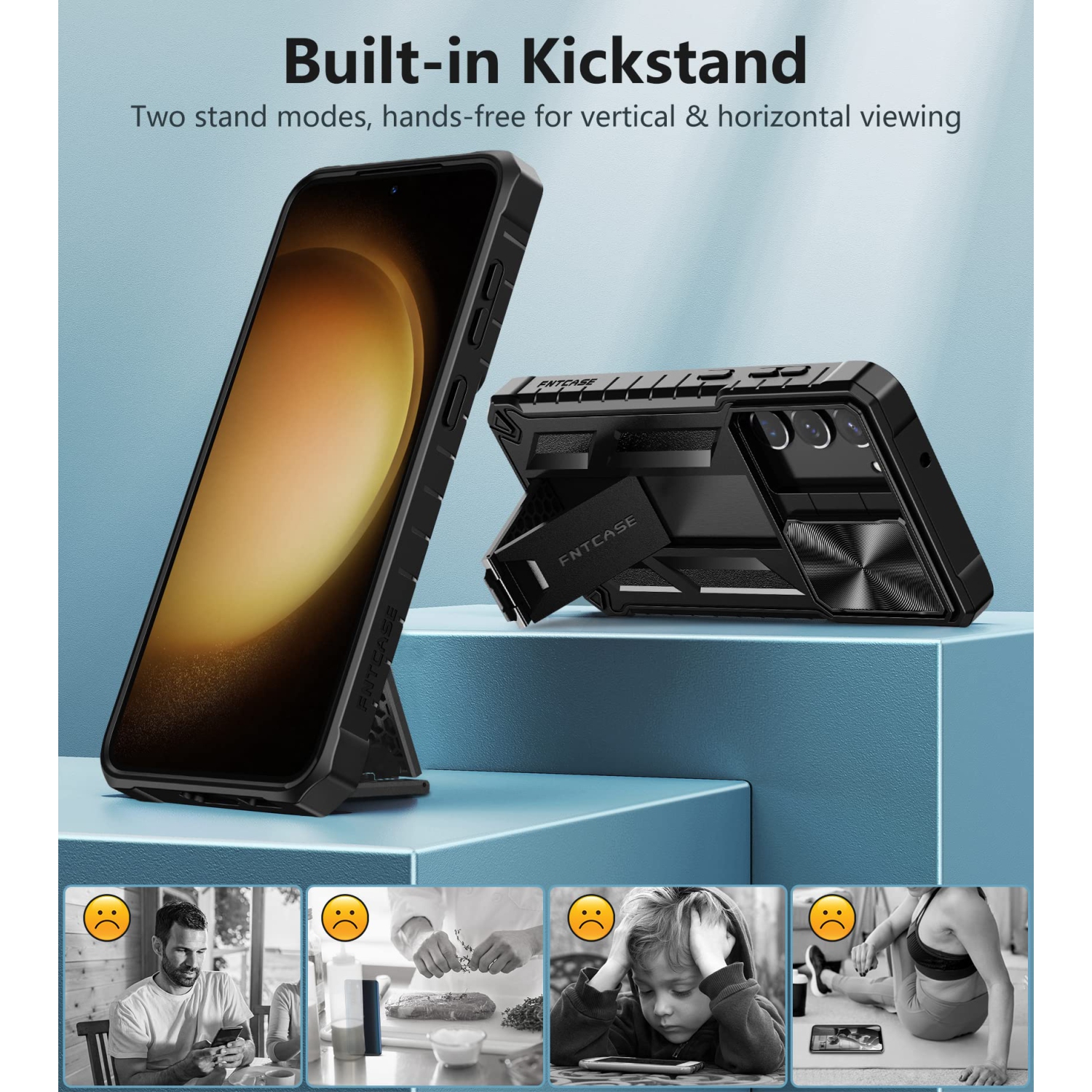 for Samsung Galaxy S23 Case: Shockproof Protective Rugged Phone Cover with Kickstand & Camera Lens Slide | Drop Proof Military-Grade Protection TPU