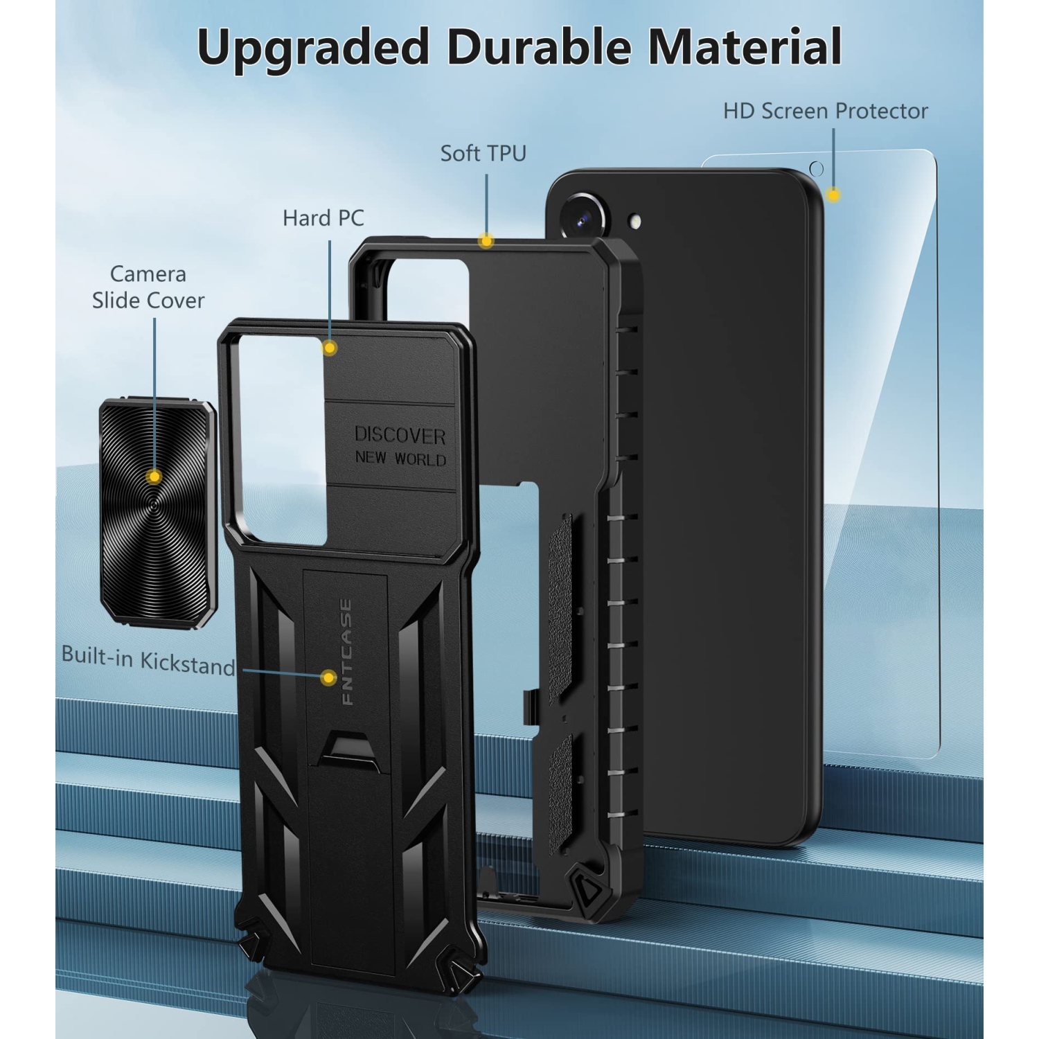 for Samsung Galaxy S23 Case: Shockproof Protective Rugged Phone Cover with Kickstand & Camera Lens Slide | Drop Proof Military-Grade Protection TPU