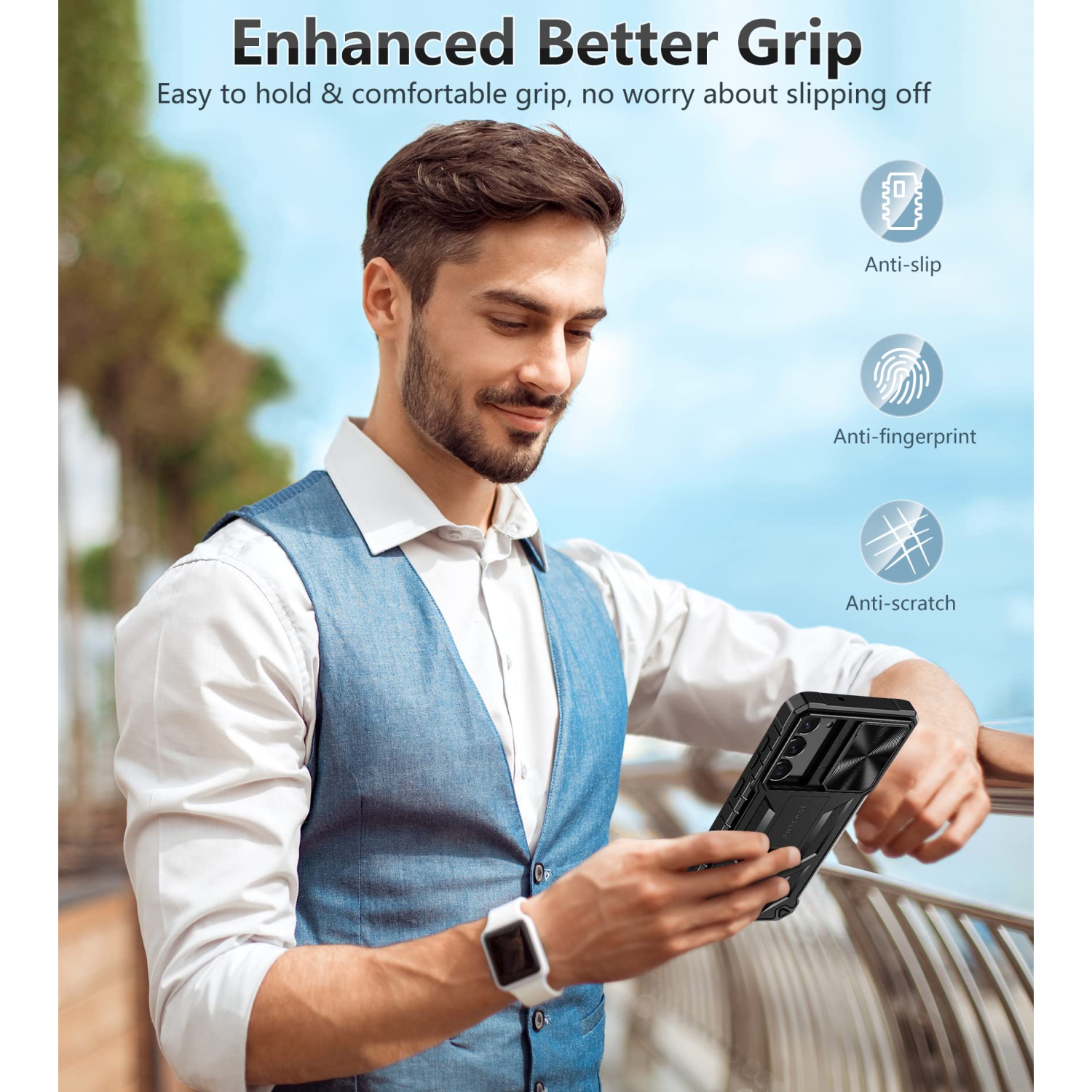 for Samsung Galaxy S23 Case: Shockproof Protective Rugged Phone Cover with Kickstand & Camera Lens Slide | Drop Proof Military-Grade Protection TPU