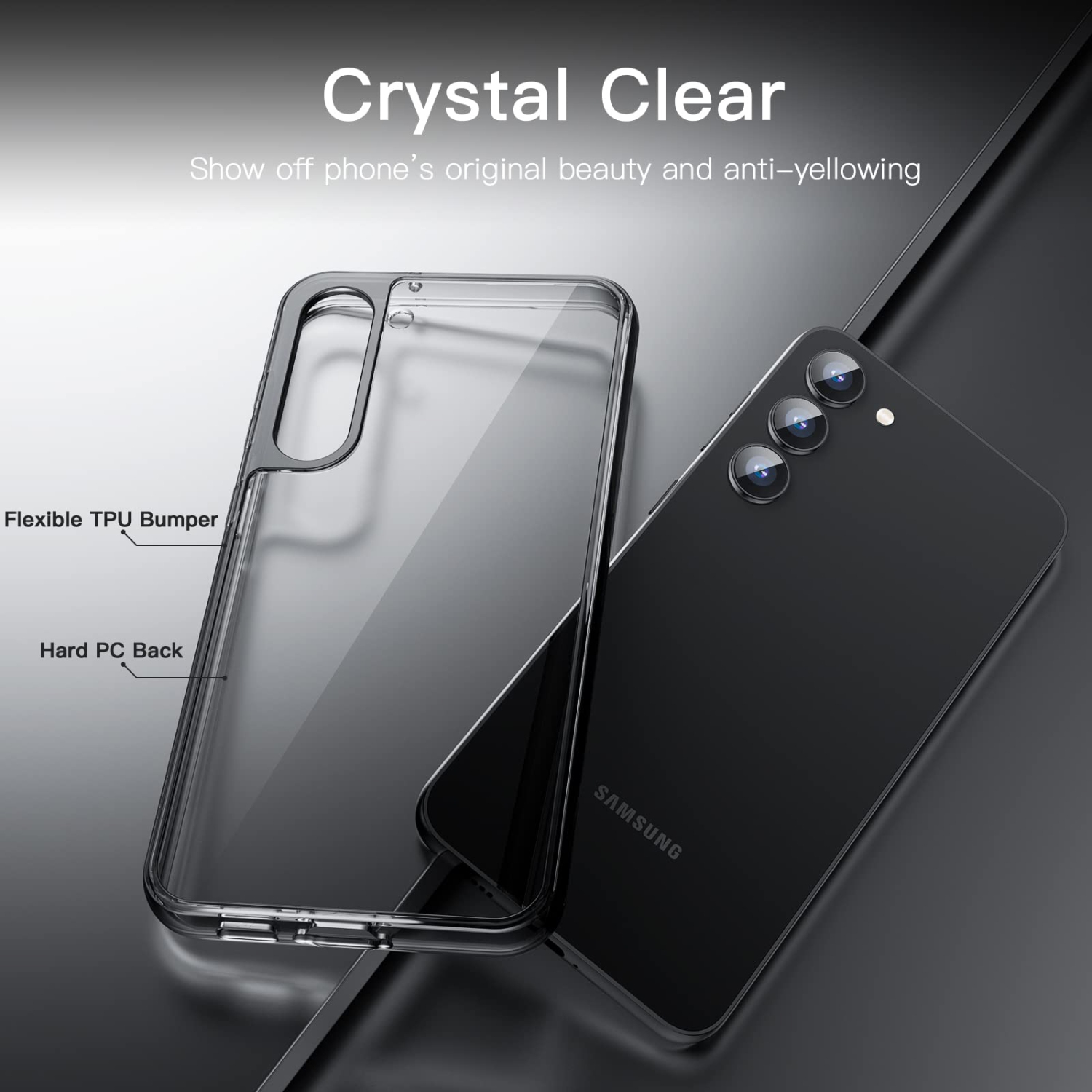 Étui pour Galaxy S23+/S23 plus 5G de 6.6 po de Samsung, protecteur antichoc résistant au jaunissement, coque arrière en PC rigide antirayure