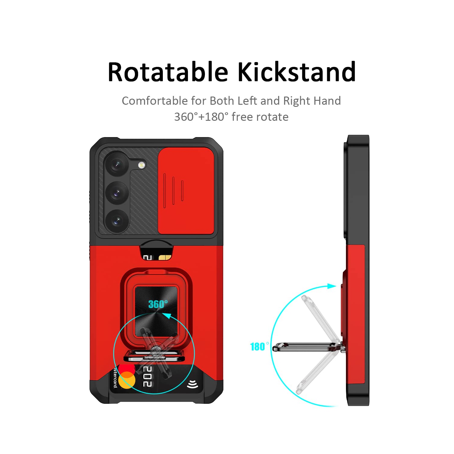 Samsung S23 Case with Sliding Camera Cover Heavy Duty Protective Galaxy S23 Case with Card Holder Magnetic Built-in Kickstand Phone Case for Samsung