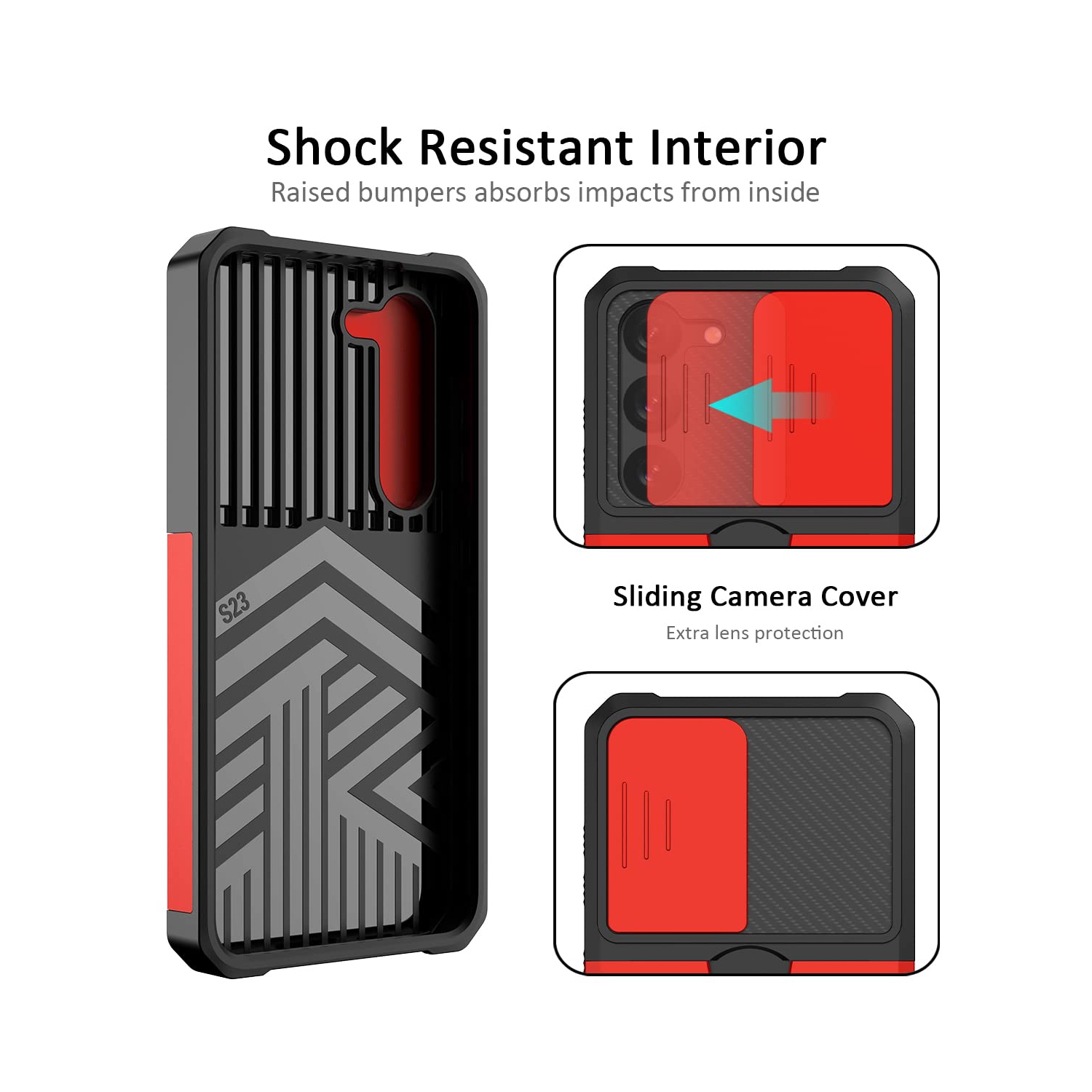 Samsung S23 Case with Sliding Camera Cover Heavy Duty Protective Galaxy S23 Case with Card Holder Magnetic Built-in Kickstand Phone Case for Samsung