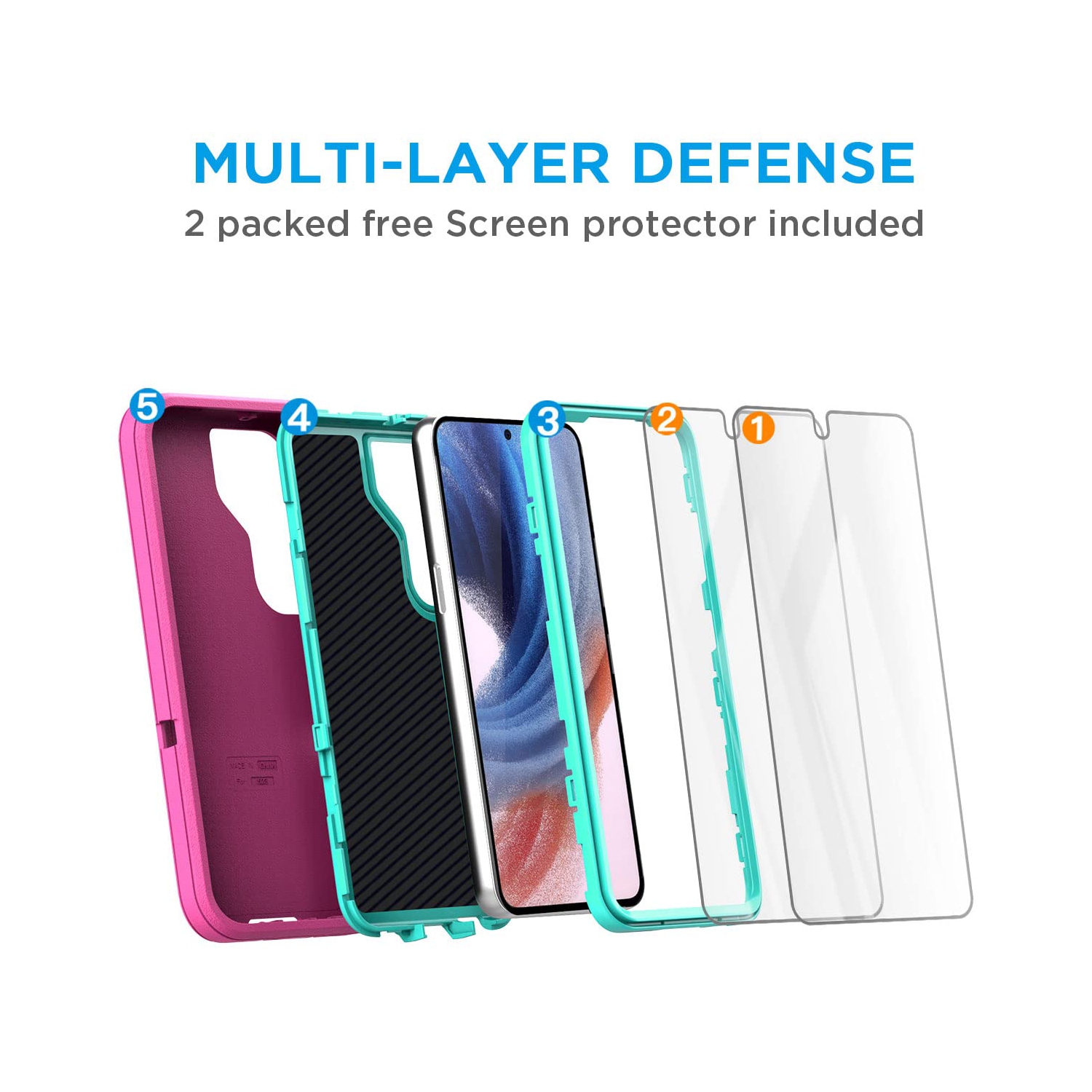 Samsung Galaxy S23 Case, with Screen Protector Rugged Heavy Duty Protective Phone Case, Shockproof Drop Military Grade Tough Cell Phone Case for