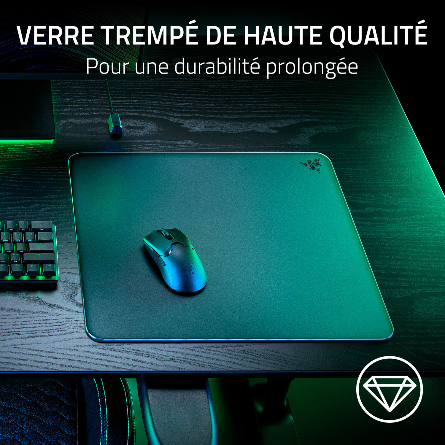 Tapis de souris de jeu en verre trempé Atlas de Razer - Noir
