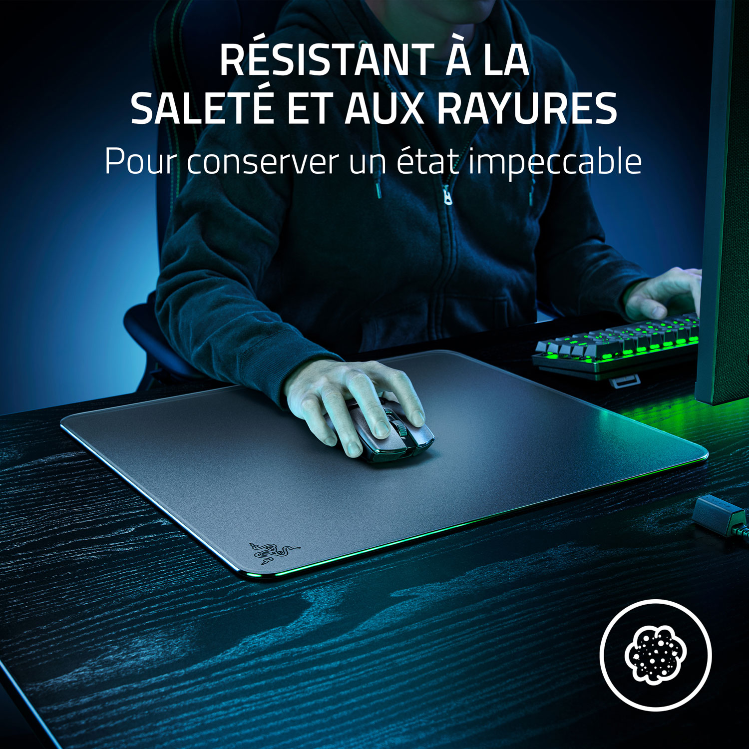 Tapis de souris de jeu en verre trempé Atlas de Razer - Noir