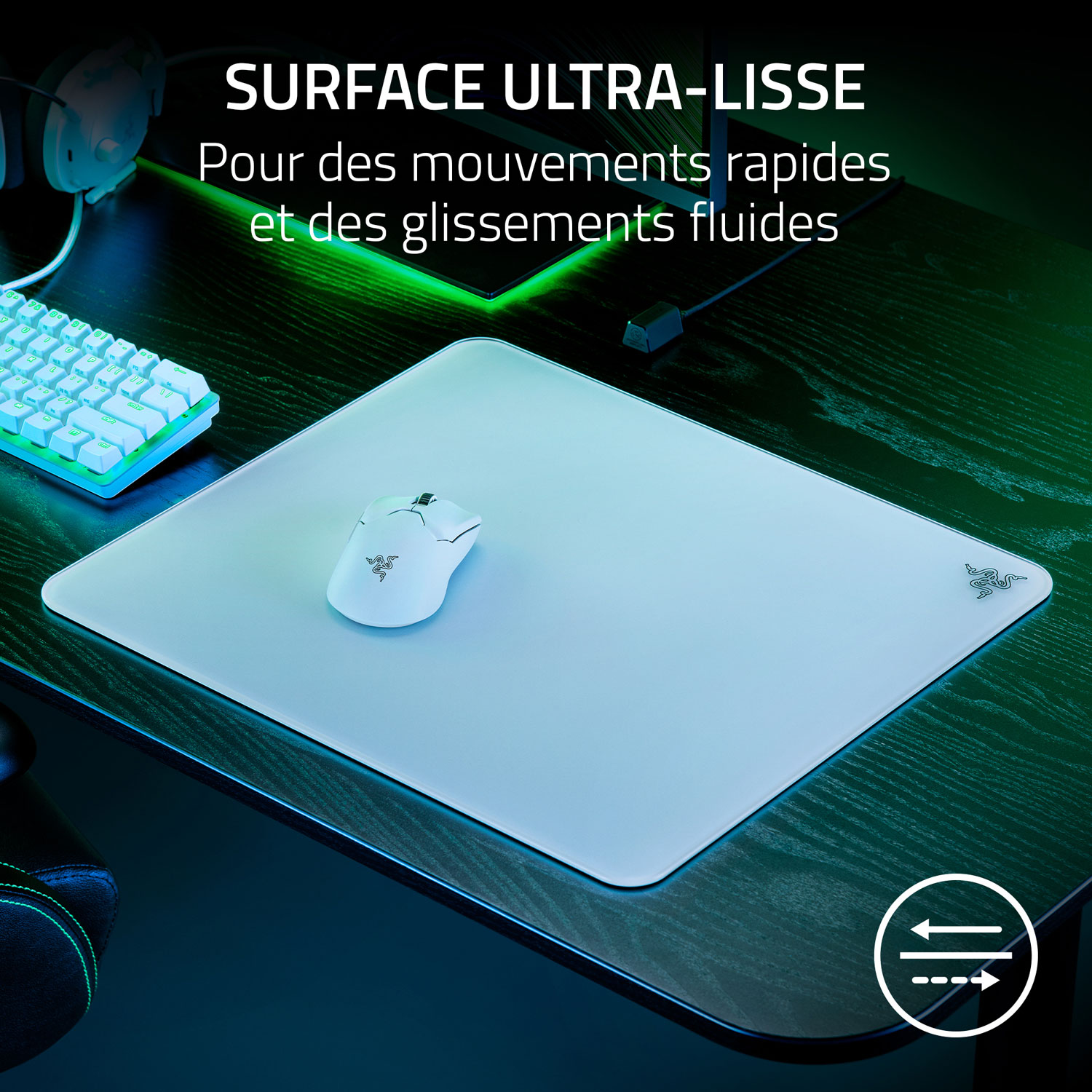 Tapis de souris de jeu en verre trempé Atlas de Razer - Blanc