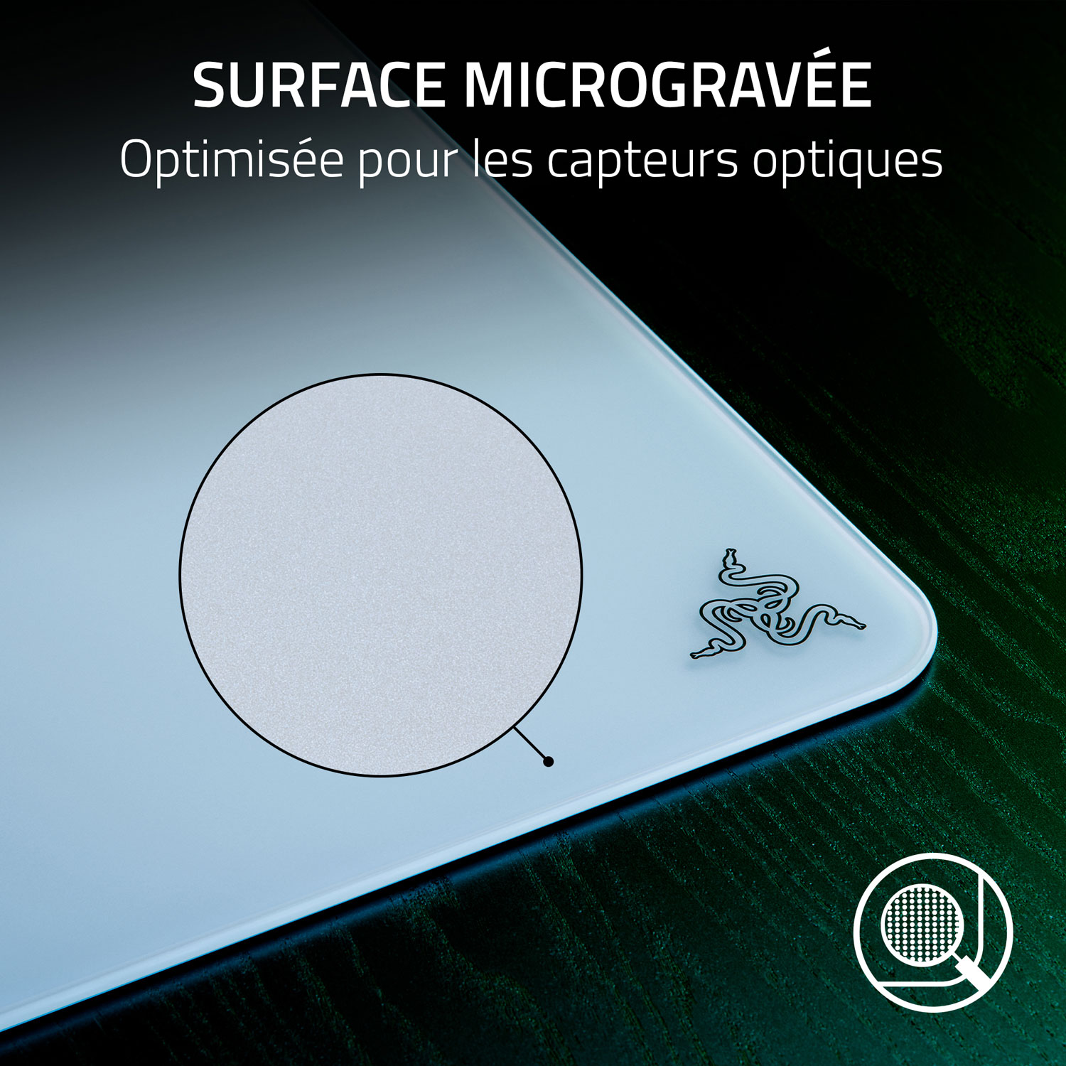 Tapis de souris de jeu en verre trempé Atlas de Razer - Blanc