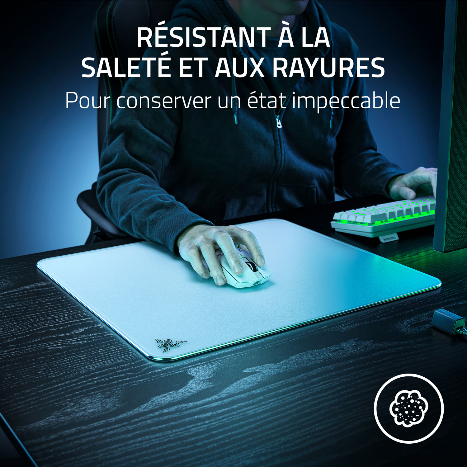 Tapis de souris de jeu en verre trempé Atlas de Razer - Blanc