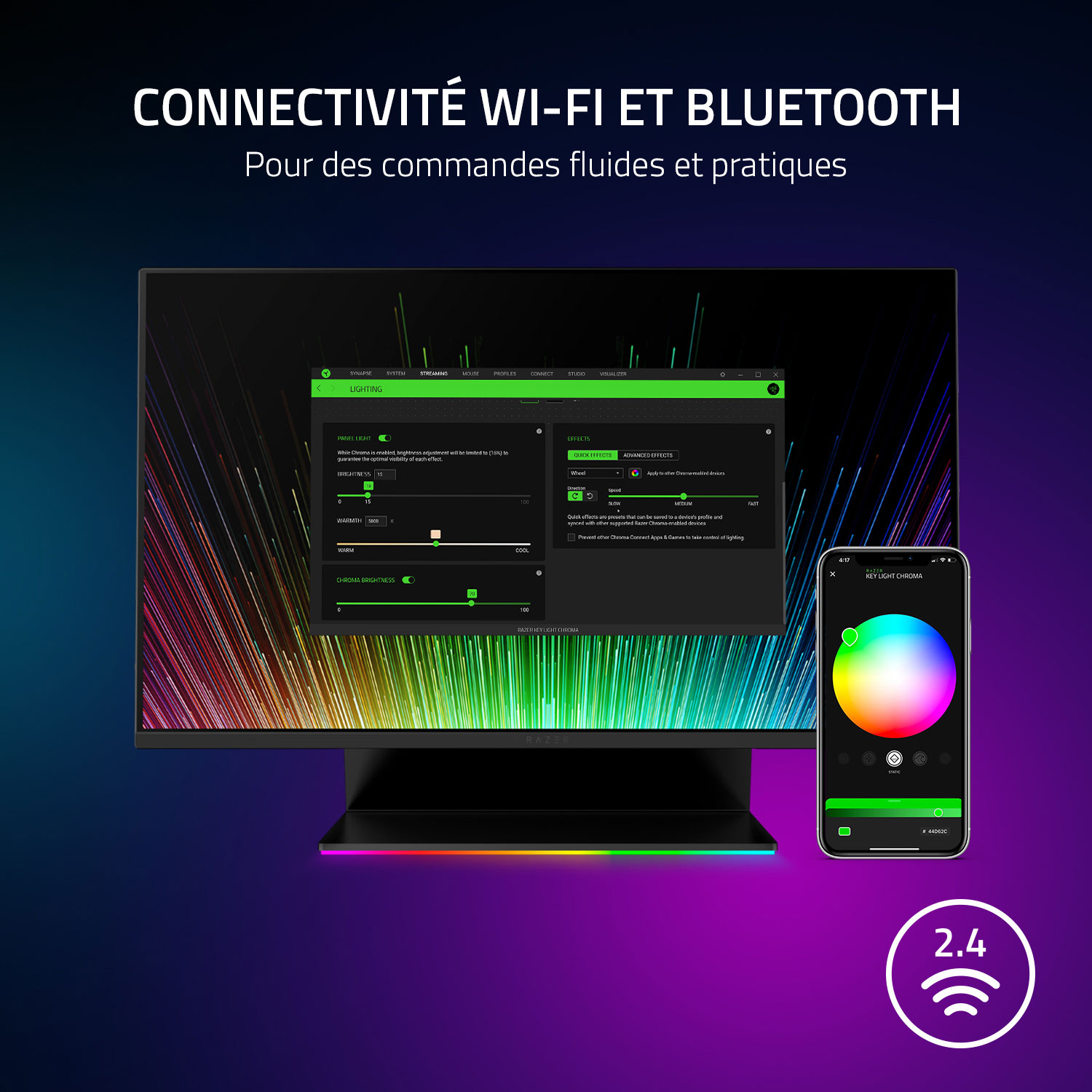 Trousse d'éclairage tout-en-un avec panneau d'éclairage Chroma de Razer pour diffusion en continu