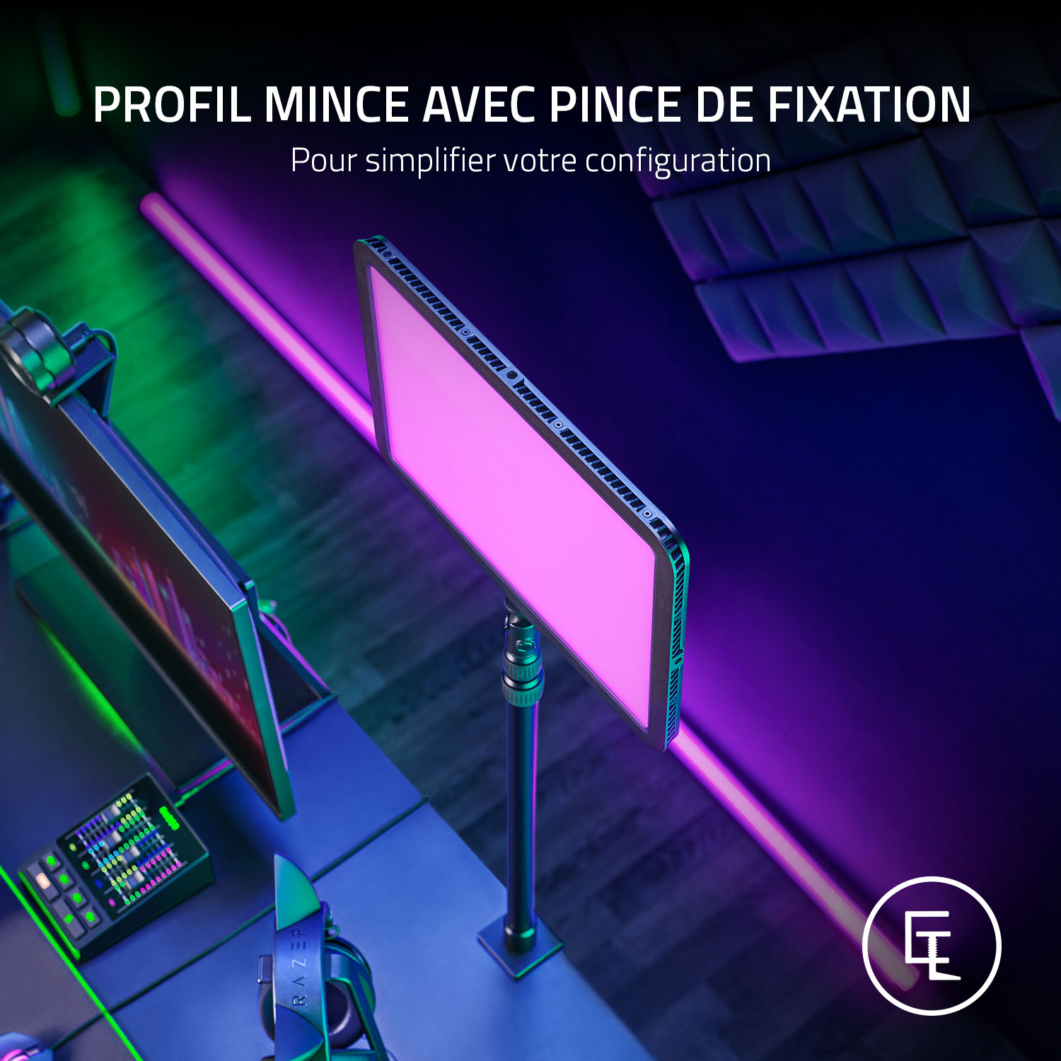 Trousse d'éclairage tout-en-un avec panneau d'éclairage Chroma de Razer pour diffusion en continu