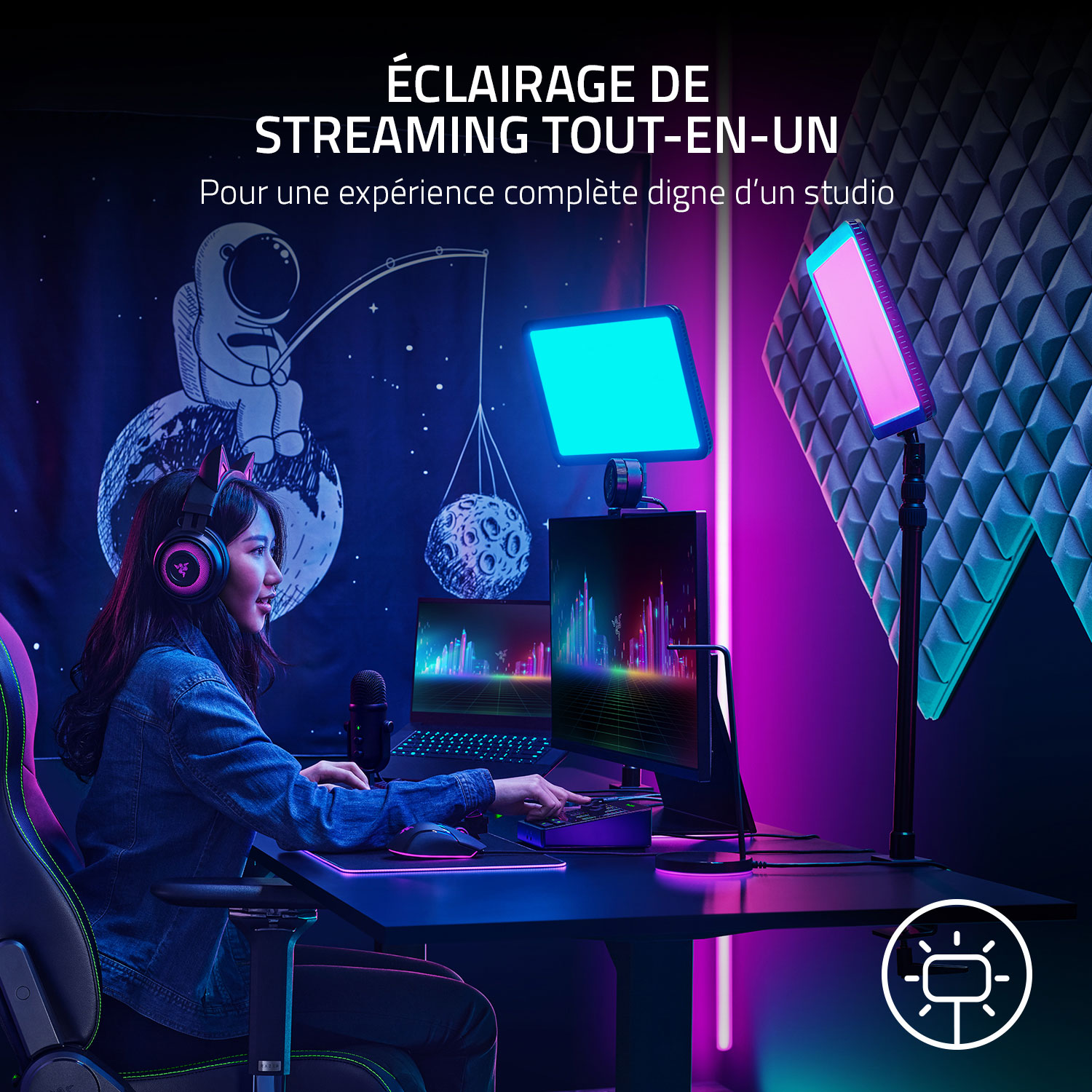 Trousse d'éclairage tout-en-un avec panneau d'éclairage Chroma de Razer pour diffusion en continu