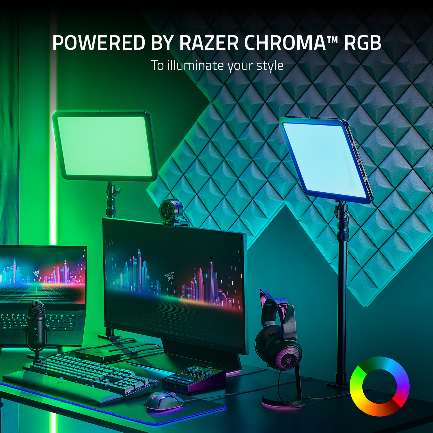 Trousse d'éclairage tout-en-un avec panneau d'éclairage Chroma de Razer pour diffusion en continu