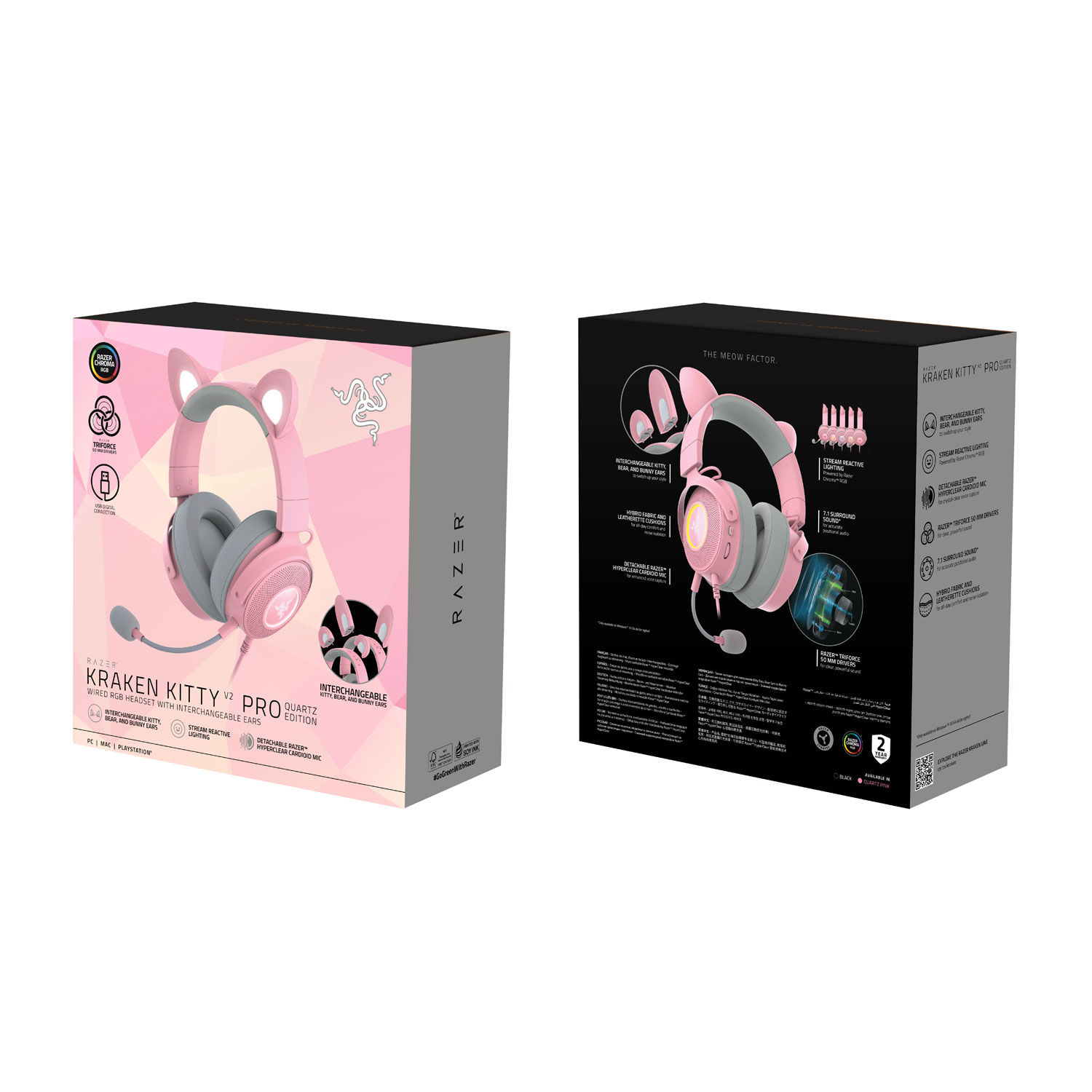 Casque de jeu avec microphone Kitty V2 Pro de Razer - Quartz
