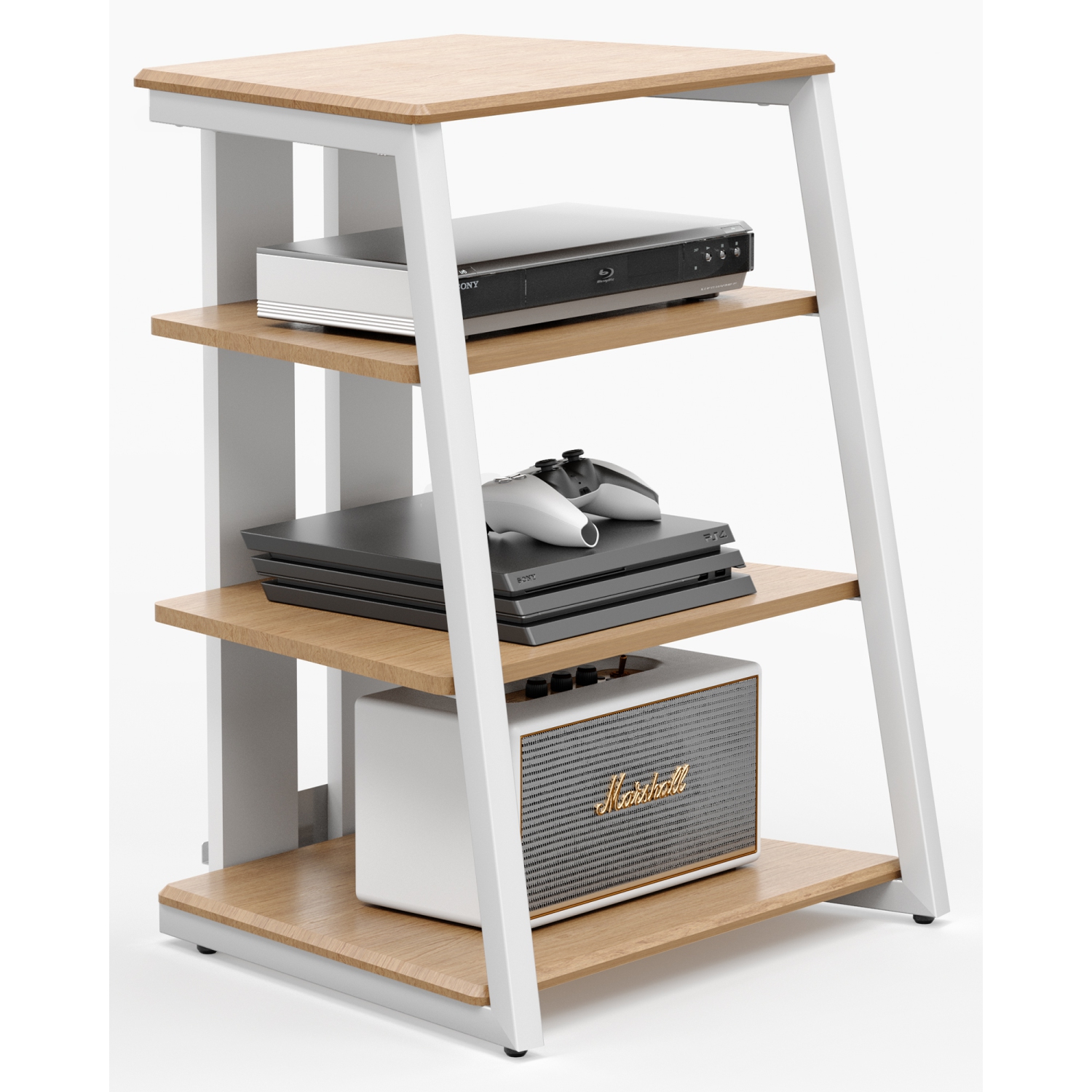 FITUEYES Media Stand Entertainment Center Wooden Shelves 4 Tier TV Stand Component Cabinet Stereo Rack for TV, Audio Video Components, Gaming