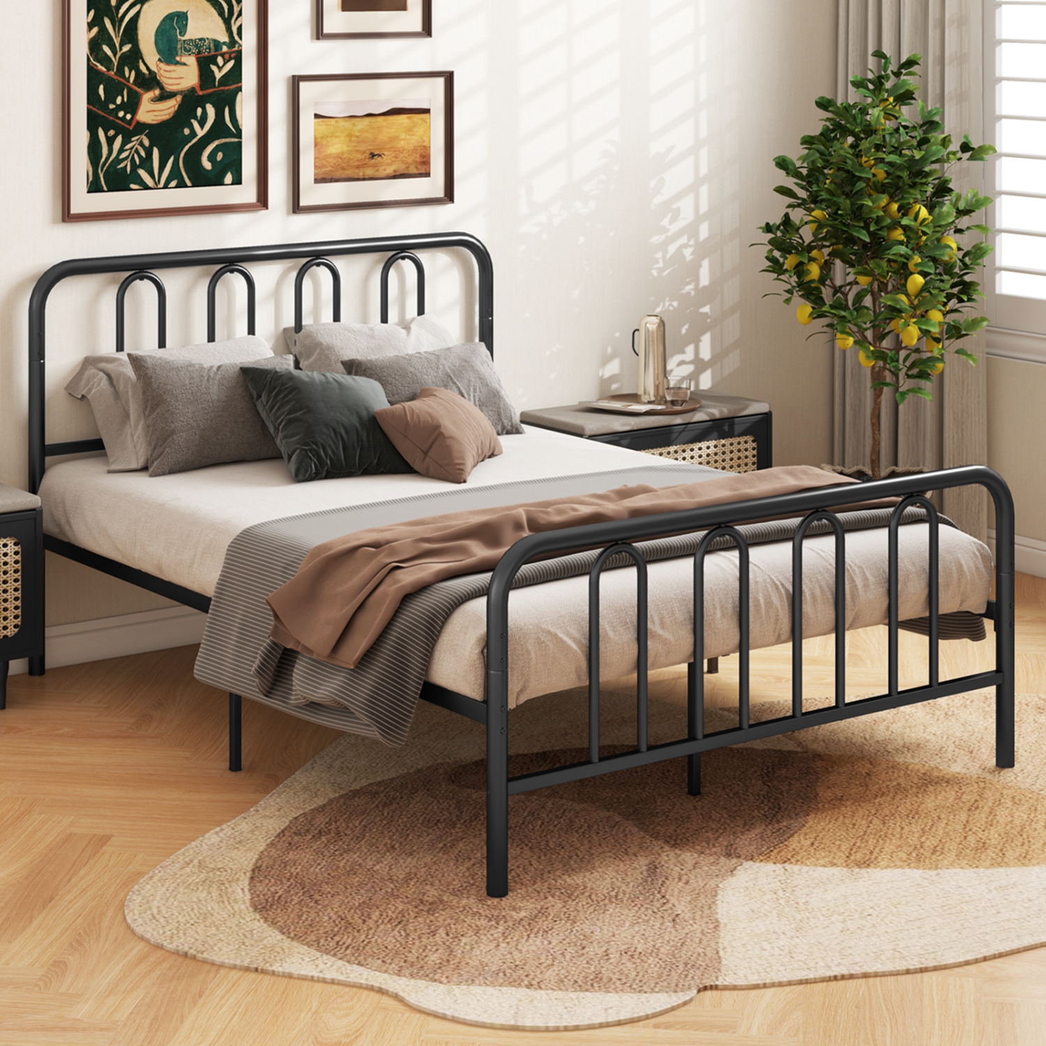 Gymax Stylish Full Size Metal Bed Frame Platform Bed Base w/ Headboard & Footboard