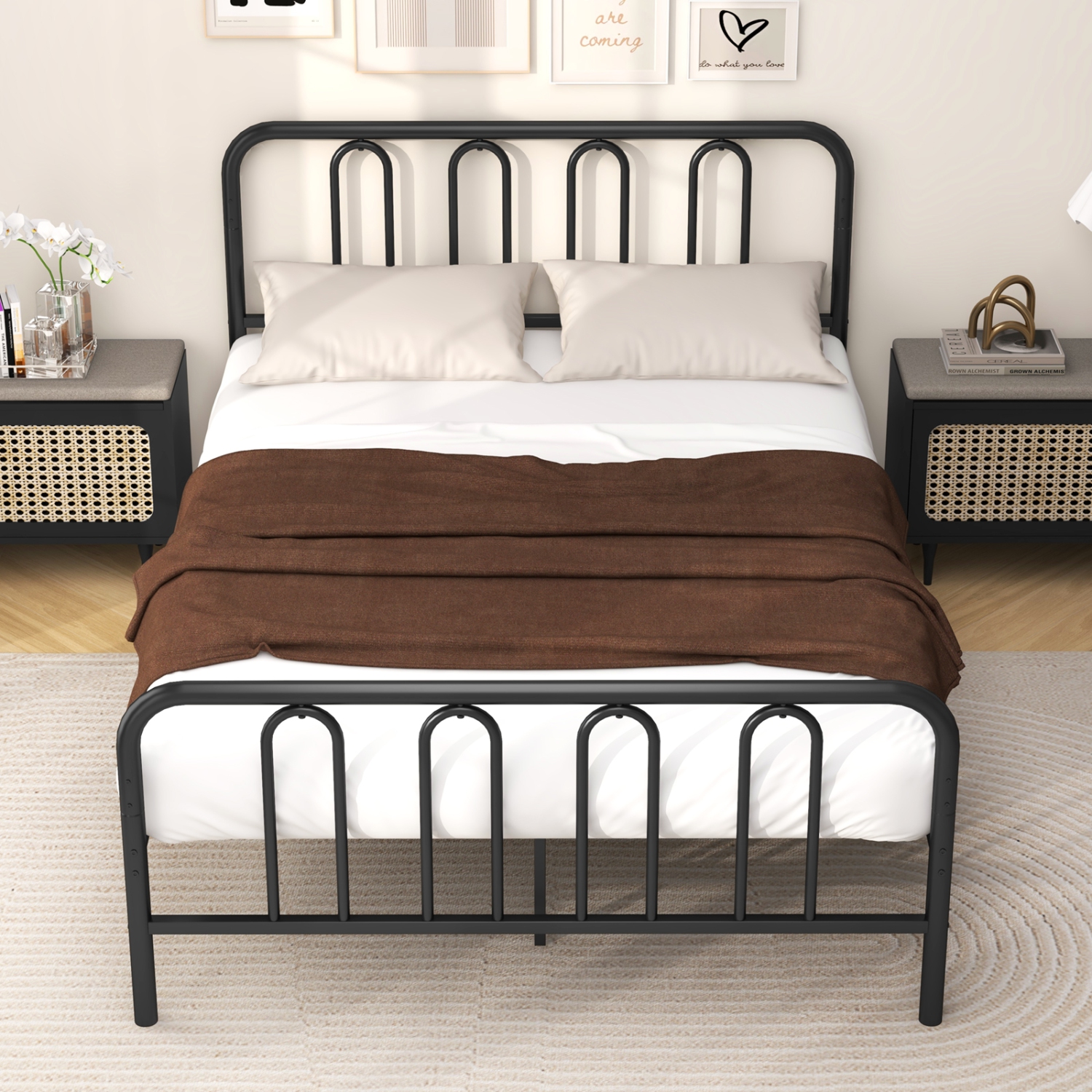 Gymax Stylish Full Size Metal Bed Frame Platform Bed Base w/ Headboard & Footboard