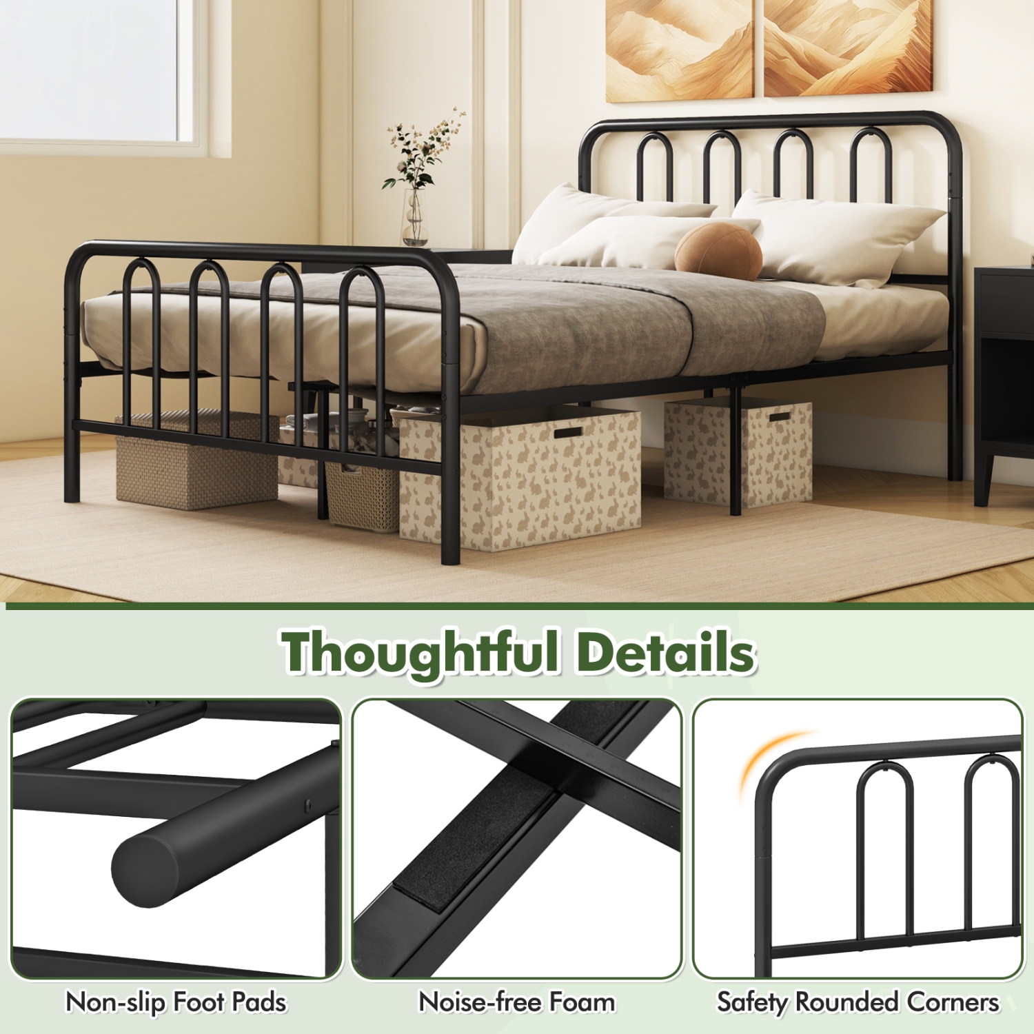 Gymax Stylish Full Size Metal Bed Frame Platform Bed Base w/ Headboard & Footboard