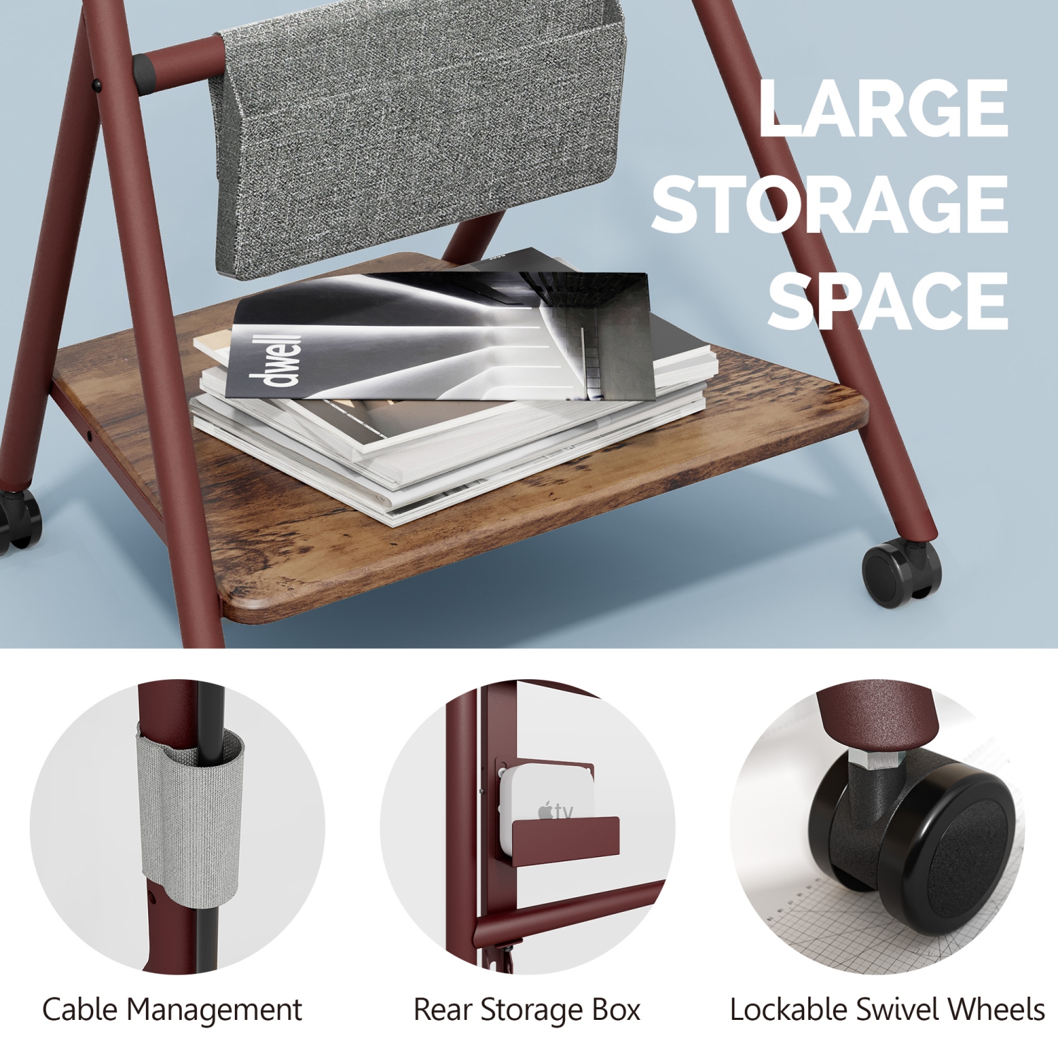 FITUEYES Design Corner Floor TV Stand with Mount for 46 50 55 60 65 Inch TV, Height Adjustable Mobile TV Stand with Storage Universal Wheel, Shelf