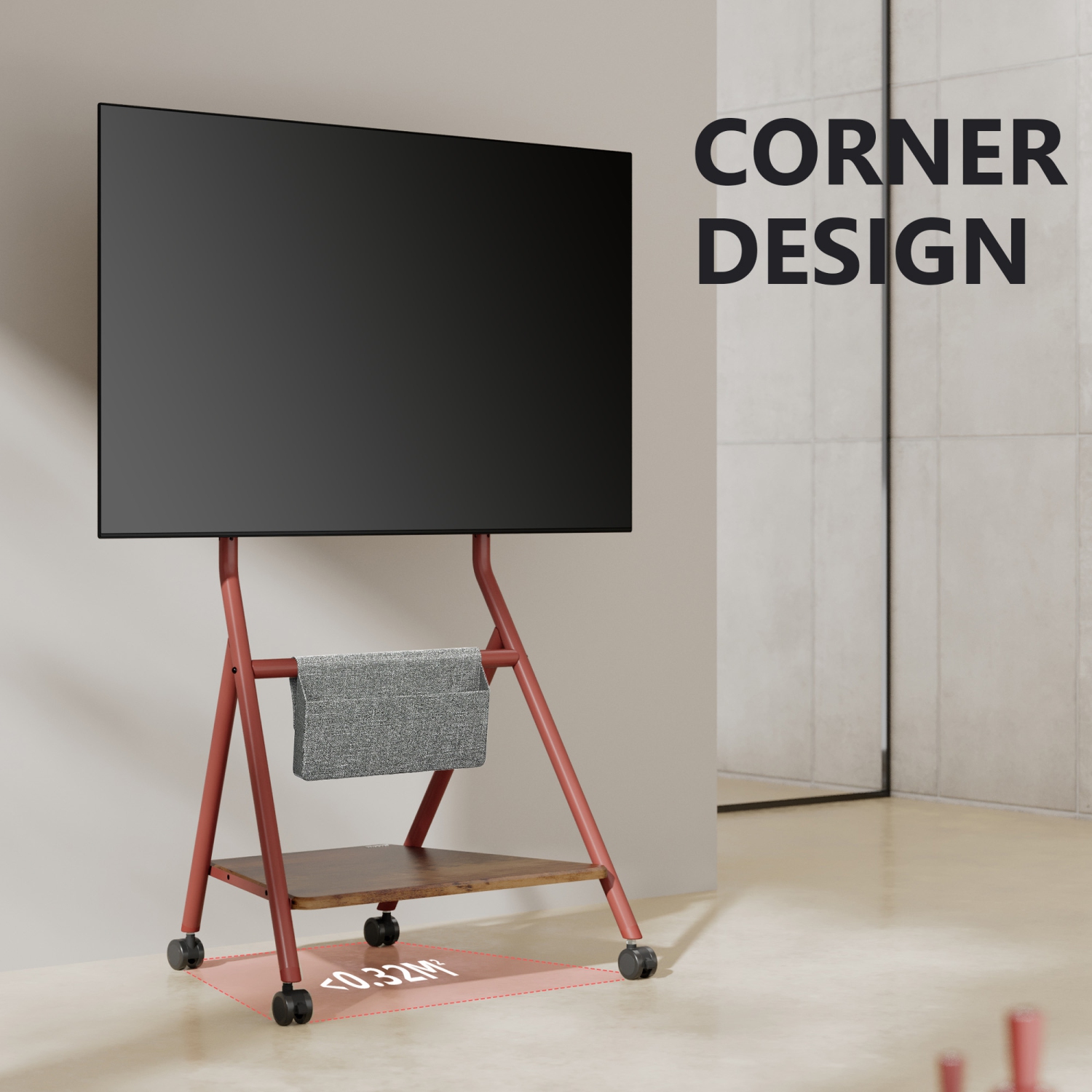 FITUEYES Design Corner Floor TV Stand with Mount for 46 50 55 60 65 Inch TV, Height Adjustable Mobile TV Stand with Storage Universal Wheel, Shelf