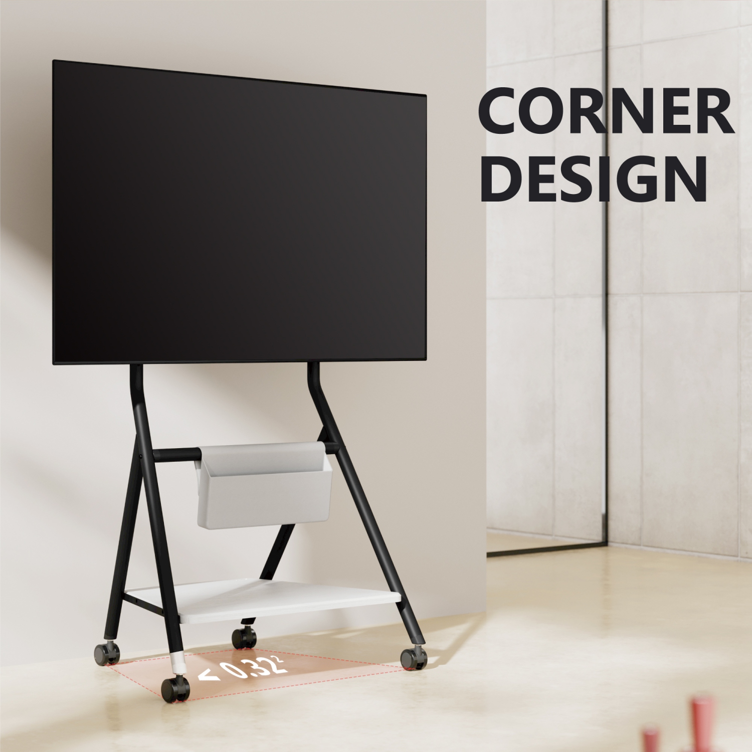 FITUEYES Design Corner Floor TV Stand with Mount for 46 50 55 60 65 Inch TV, Height Adjustable Mobile TV Stand with Storage Universal Wheel, Shelf