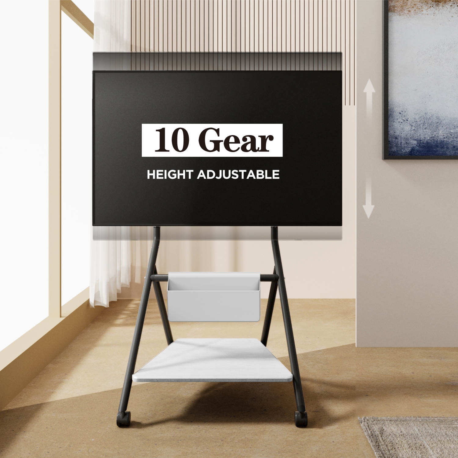 FITUEYES Design Corner Floor TV Stand with Mount for 46 50 55 60 65 Inch TV, Height Adjustable Mobile TV Stand with Storage Universal Wheel, Shelf