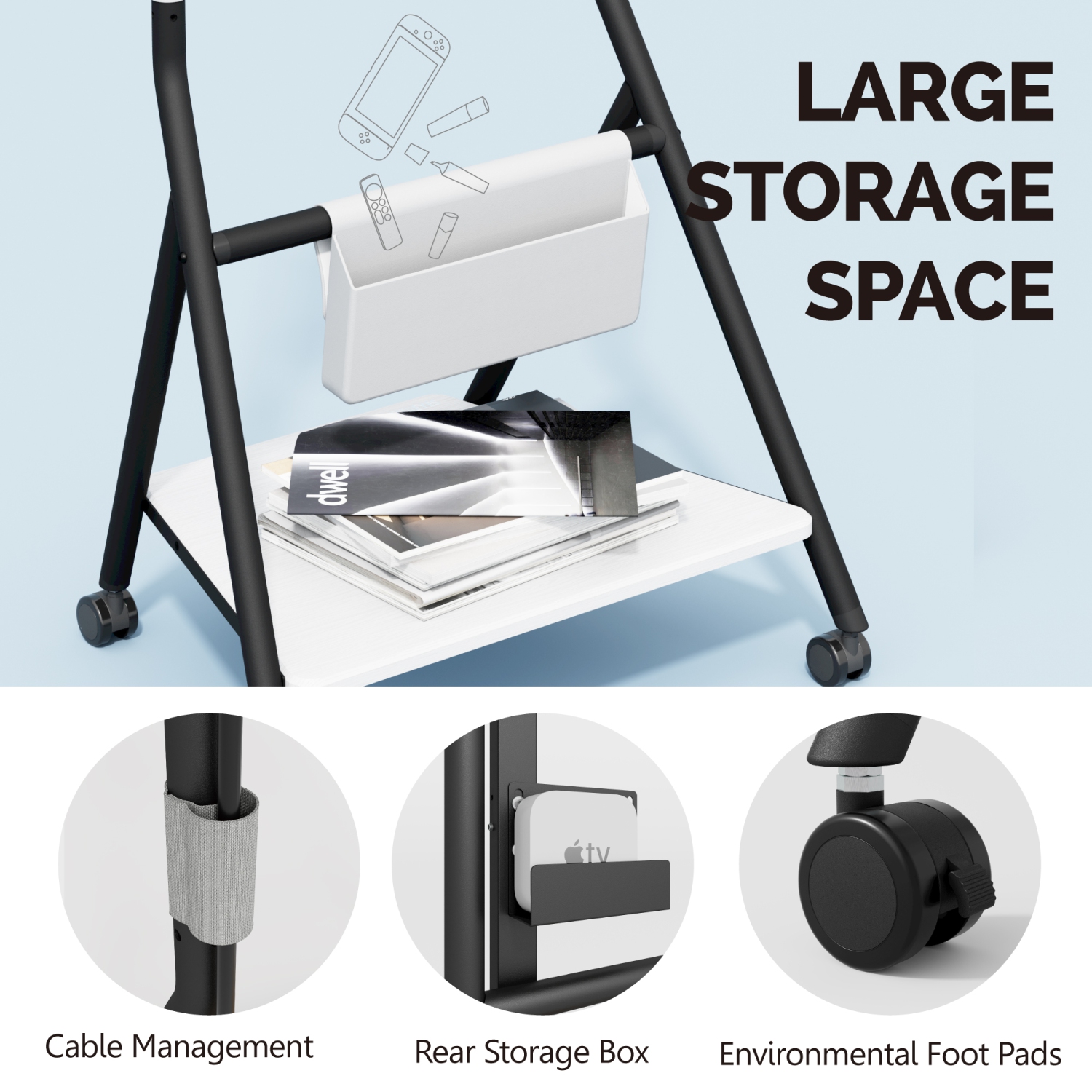 FITUEYES Design Corner Floor TV Stand with Mount for 46 50 55 60 65 Inch TV, Height Adjustable Mobile TV Stand with Storage Universal Wheel, Shelf