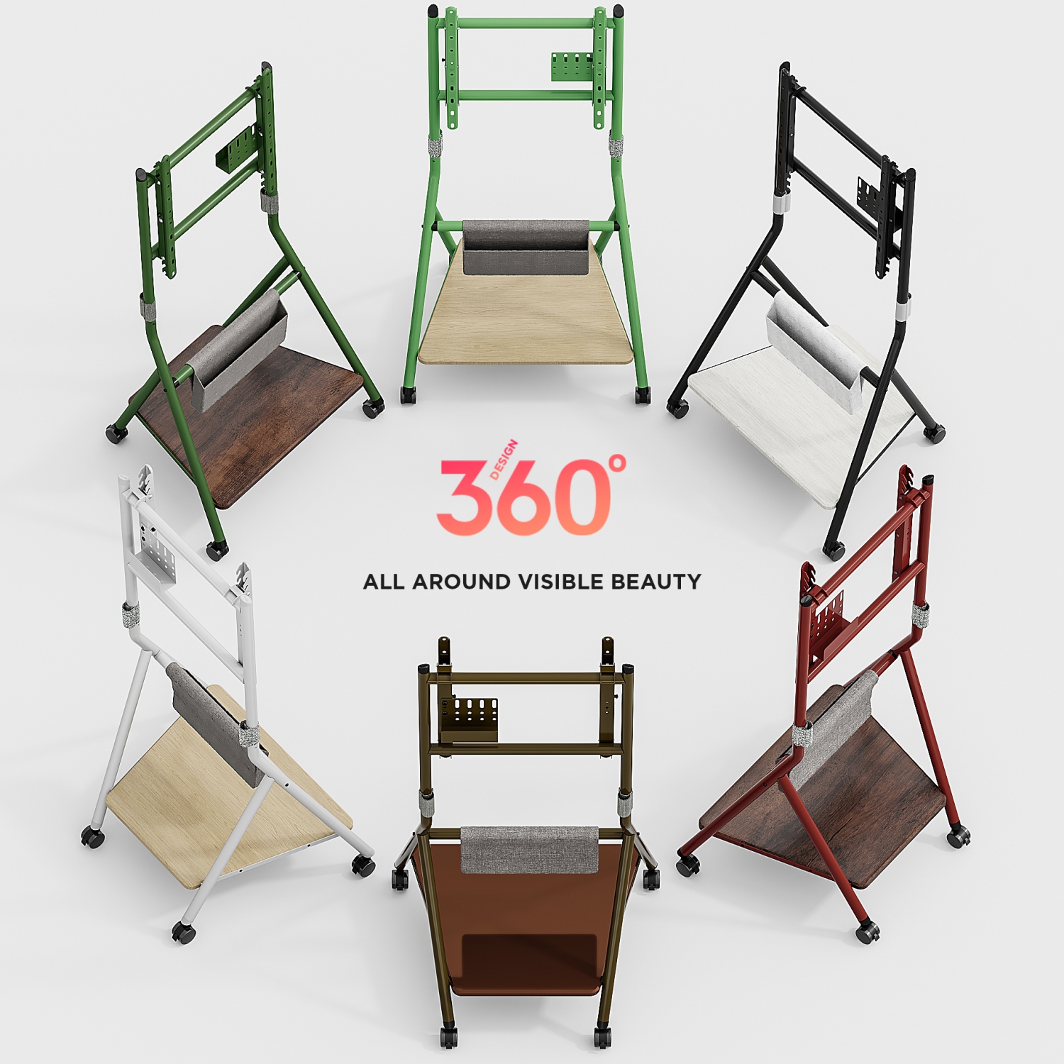 FITUEYES Design Corner Floor TV Stand with Mount for 46 50 55 60 65 Inch TV, Height Adjustable Mobile TV Stand with Storage Universal Wheel, Shelf