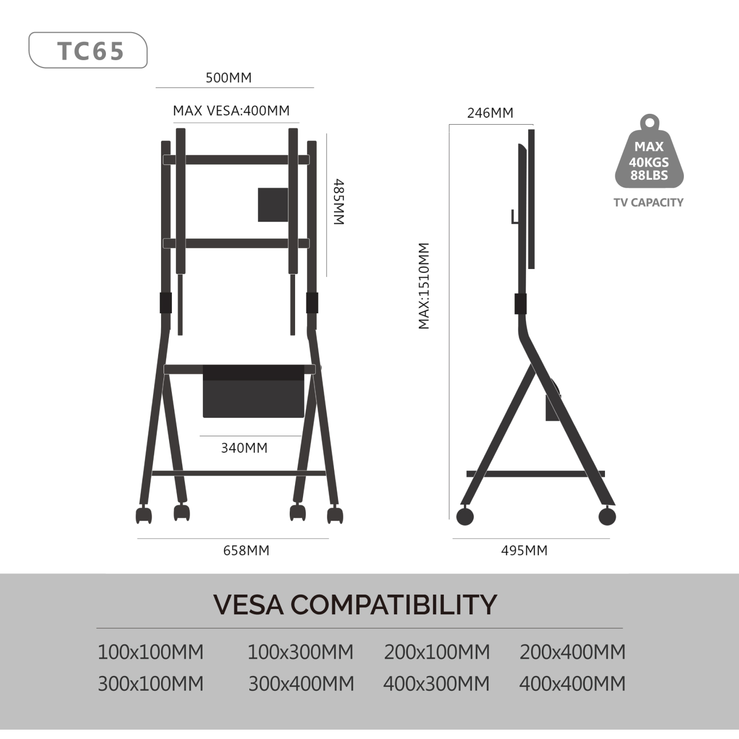 FITUEYES Design Corner Floor TV Stand with Mount for 46 50 55 60 65 Inch TV, Height Adjustable Mobile TV Stand with Storage Universal Wheel, Shelf