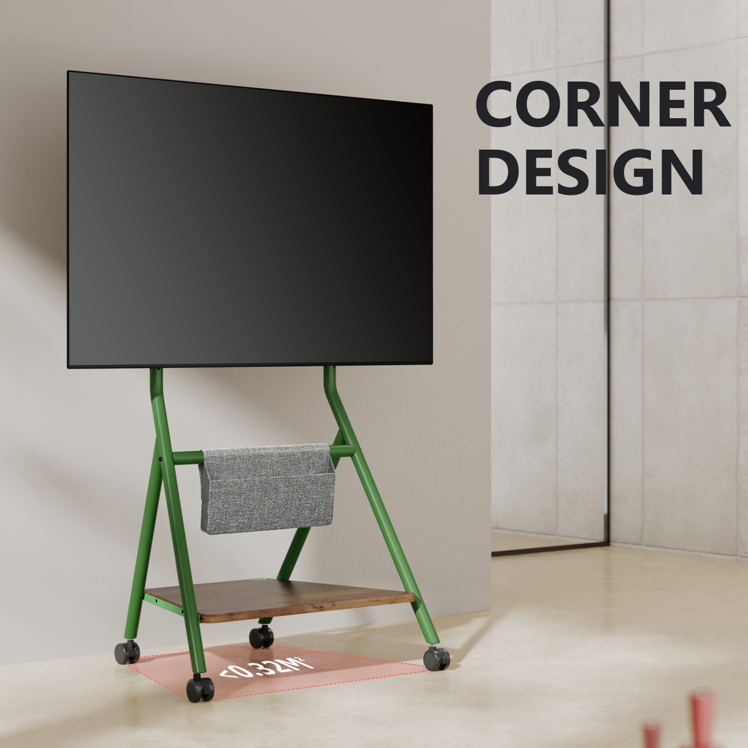 FITUEYES Design Corner Floor TV Stand with Mount for 46 50 55 60 65 Inch TV, Height Adjustable Mobile TV Stand with Storage Universal Wheel, Shelf