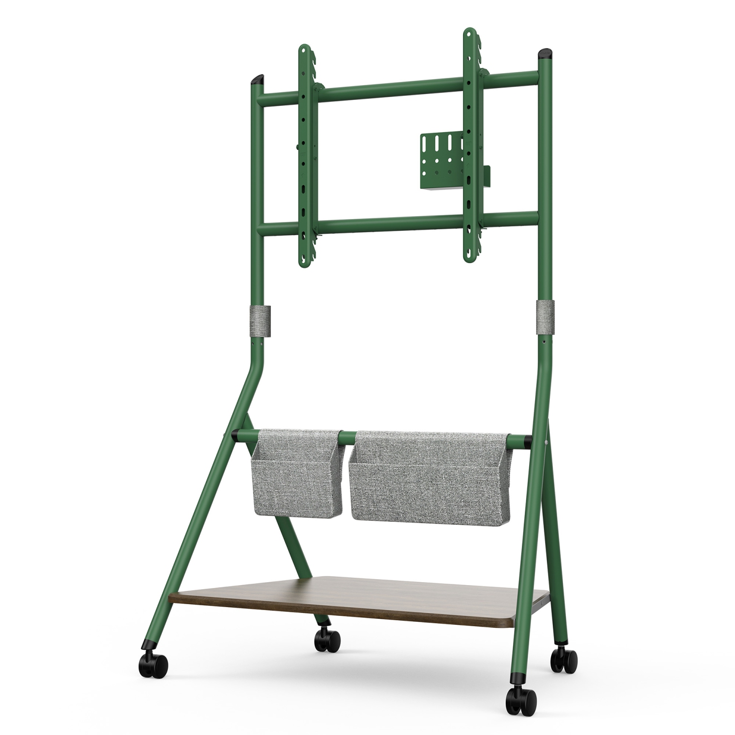 FITUEYES Design Corner Floor TV Stand with Mount for 55 60 65 70 75 78 Inch TV, Height Adjustable Mobile TV Stand with Storage Universal Wheel, Shelf