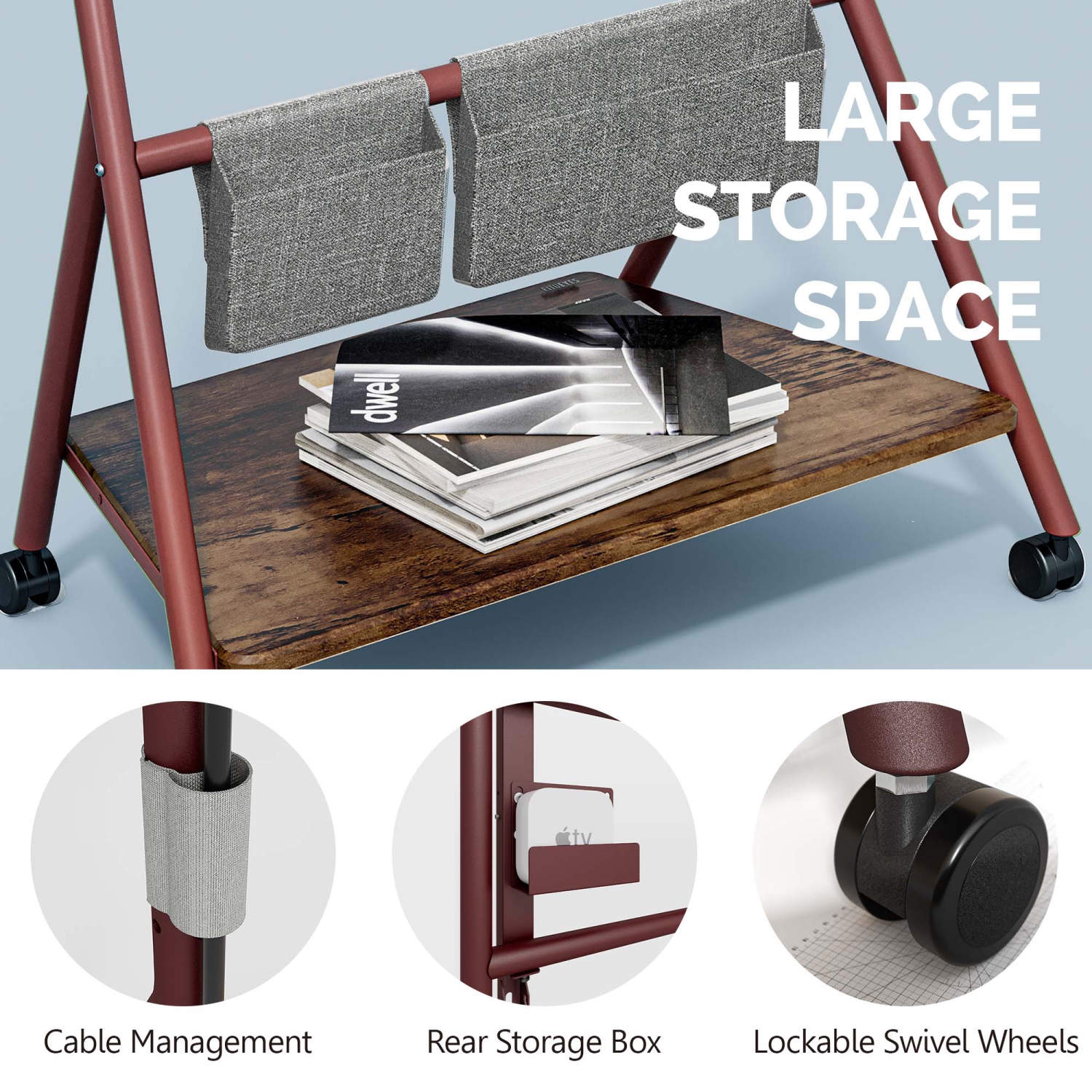 FITUEYES Design Corner Floor TV Stand with Mount for 55 60 65 70 75 78 Inch TV, Height Adjustable Mobile TV Stand with Storage Universal Wheel, Shelf