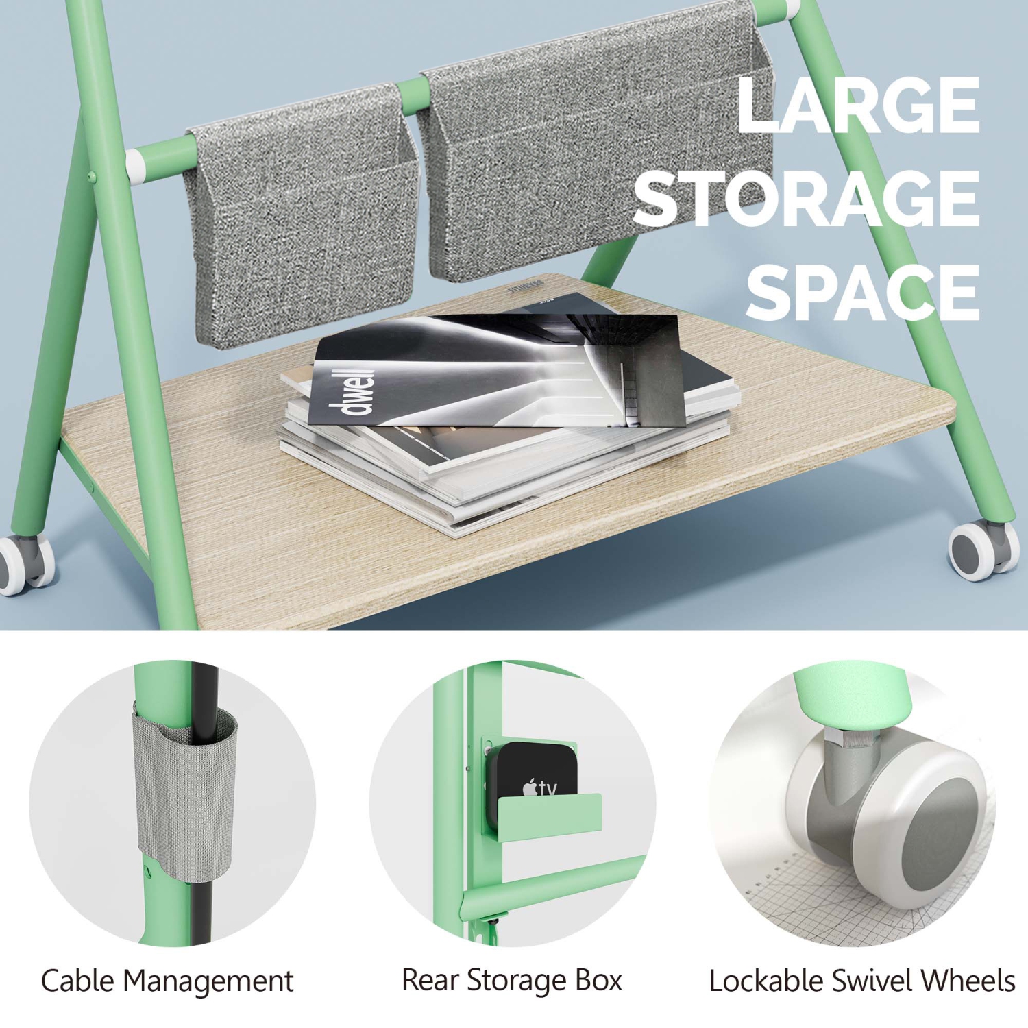 FITUEYES Design Corner Floor TV Stand with Mount for 55 60 65 70 75 78 Inch TV, Height Adjustable Mobile TV Stand with Storage Universal Wheel, Shelf