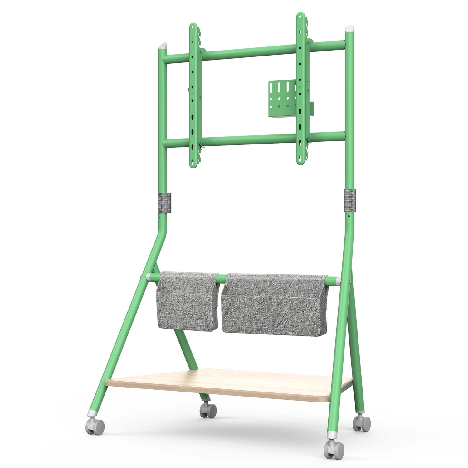 FITUEYES Design Corner Floor TV Stand with Mount for 55 60 65 70 75 78 Inch TV, Height Adjustable Mobile TV Stand with Storage Universal Wheel, Shelf